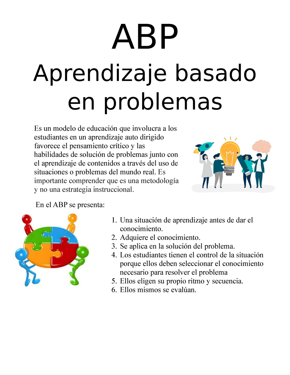ABP - Apuntes 1 - ABP Aprendizaje basado en problemas Es un modelo de  educación que involucra a los - Studocu