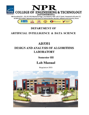 AD3351 DAA Lab Manual - Anna university regulation 2021 - EX:1A ...
