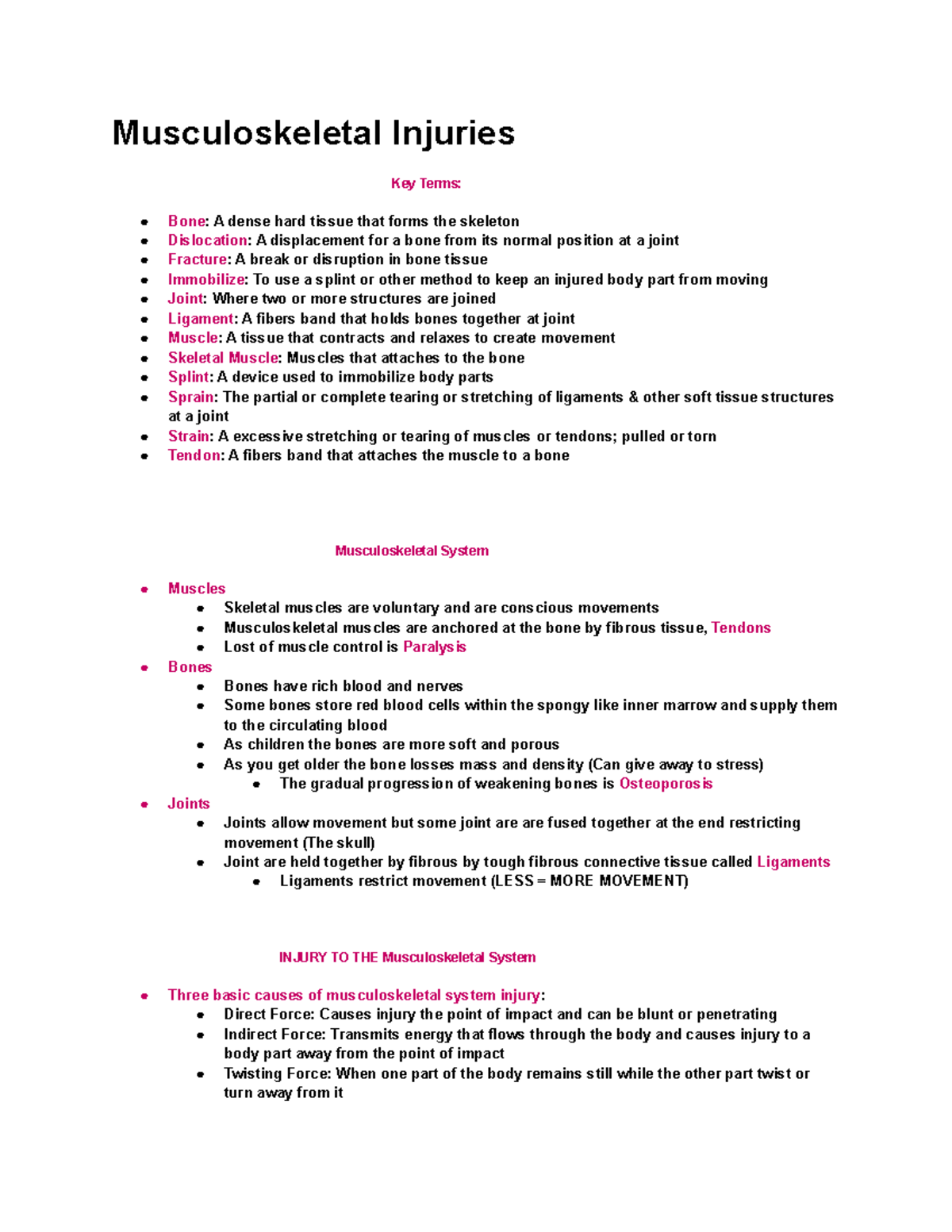 Chapter 11 Musculoskletal Injuries - Musculoskeletal Injuries Key Terms ...