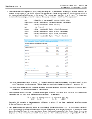 Problem Set-8-Solution - Problem Set 8 Econ 120B Spring 2021 · Xinwei ...