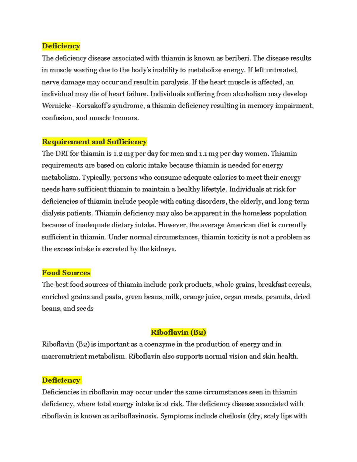 Nutrition 9 Deficiency The deficiency disease associated with thiamin