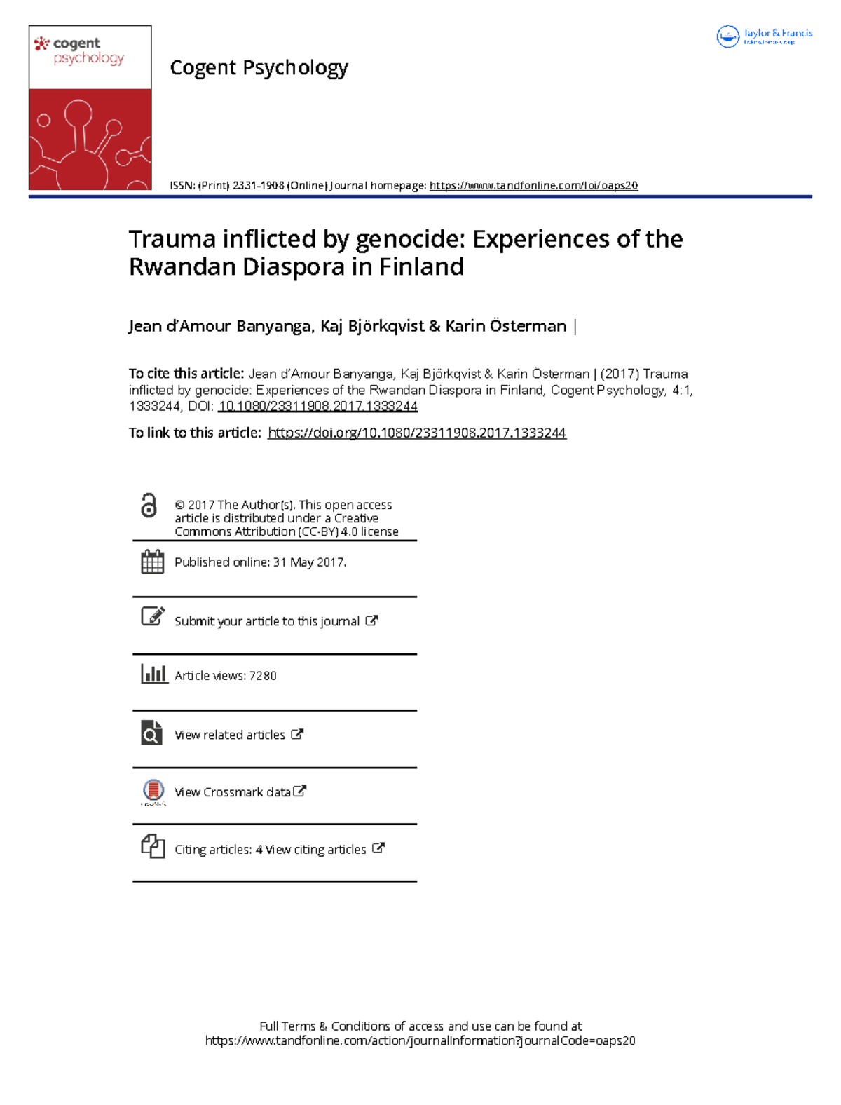 Trauma inflicted by genocide Experiences of the Rwandan Diaspora in ...