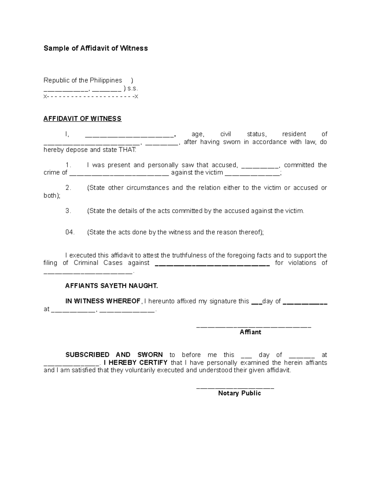 sample-of-affidavit-of-witness-sample-of-affidavit-of-witness