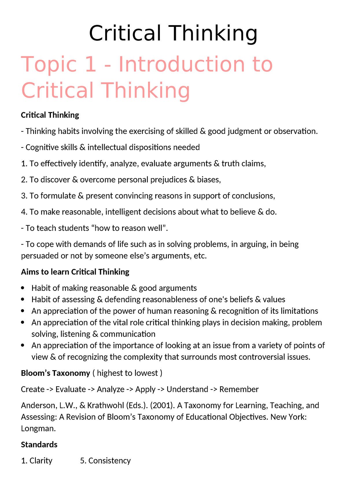 Critical Thinking Chapter 1 Critical Thinking Topic 1 Introduction To Critical Thinking 0060