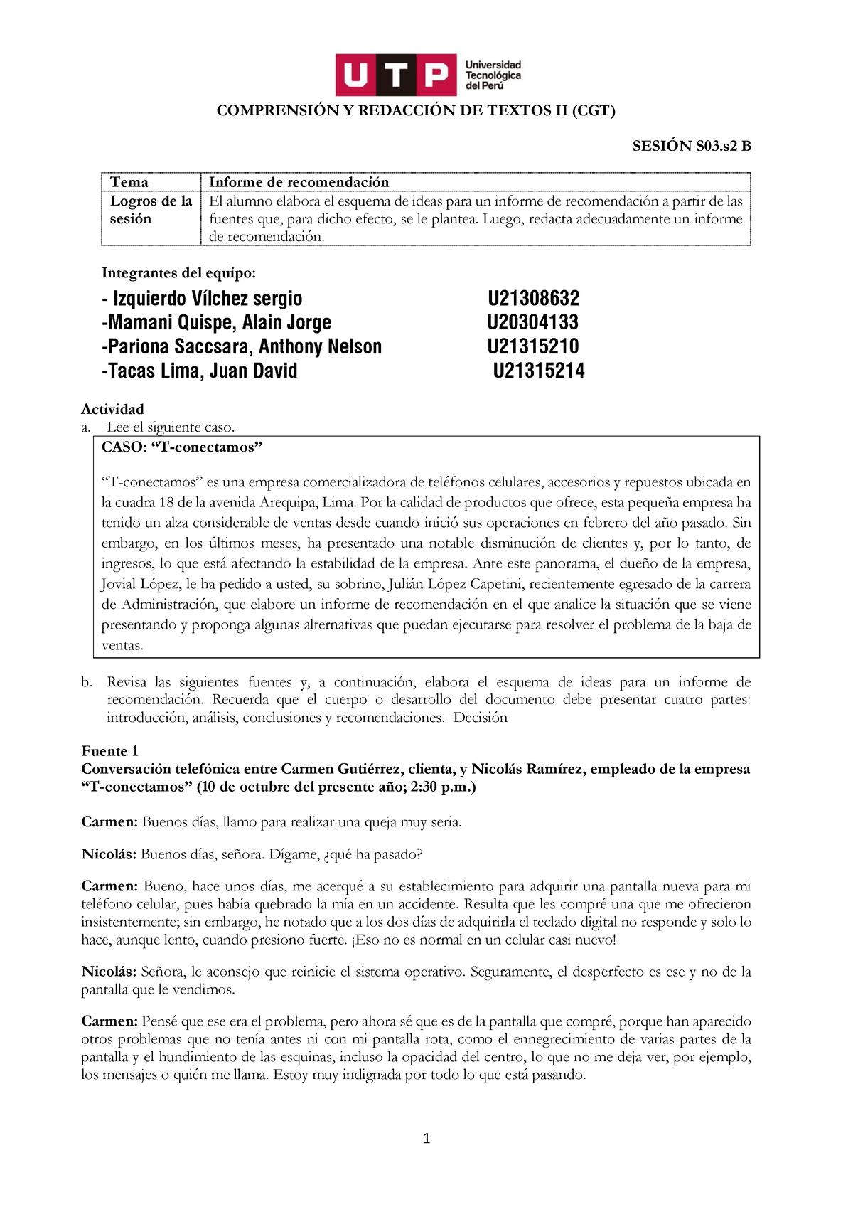 S03.s2 Práctica (T-conectamos) - COMPRENSI”N Y REDACCI”N DE TEXTOS II ...