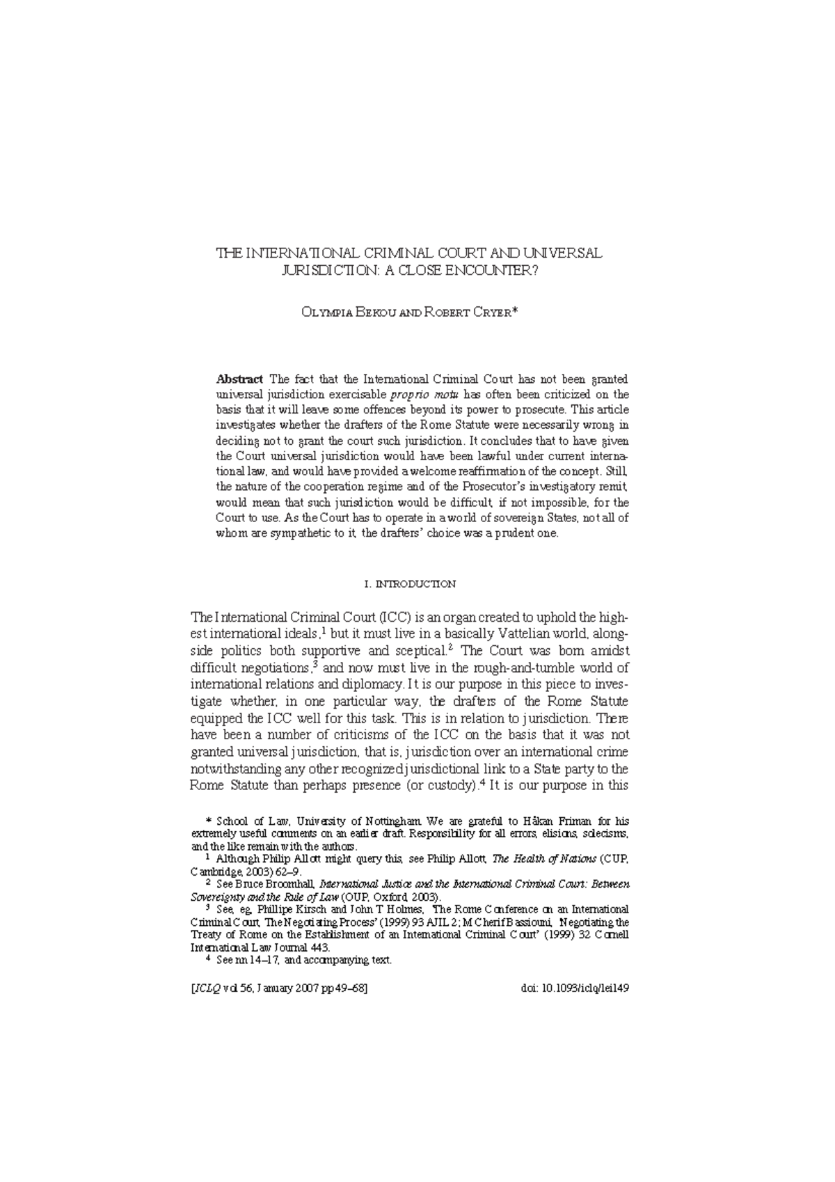 ICC and Universal Jurisdiction - THE INTERNATIONAL CRIMINAL COURT AND ...
