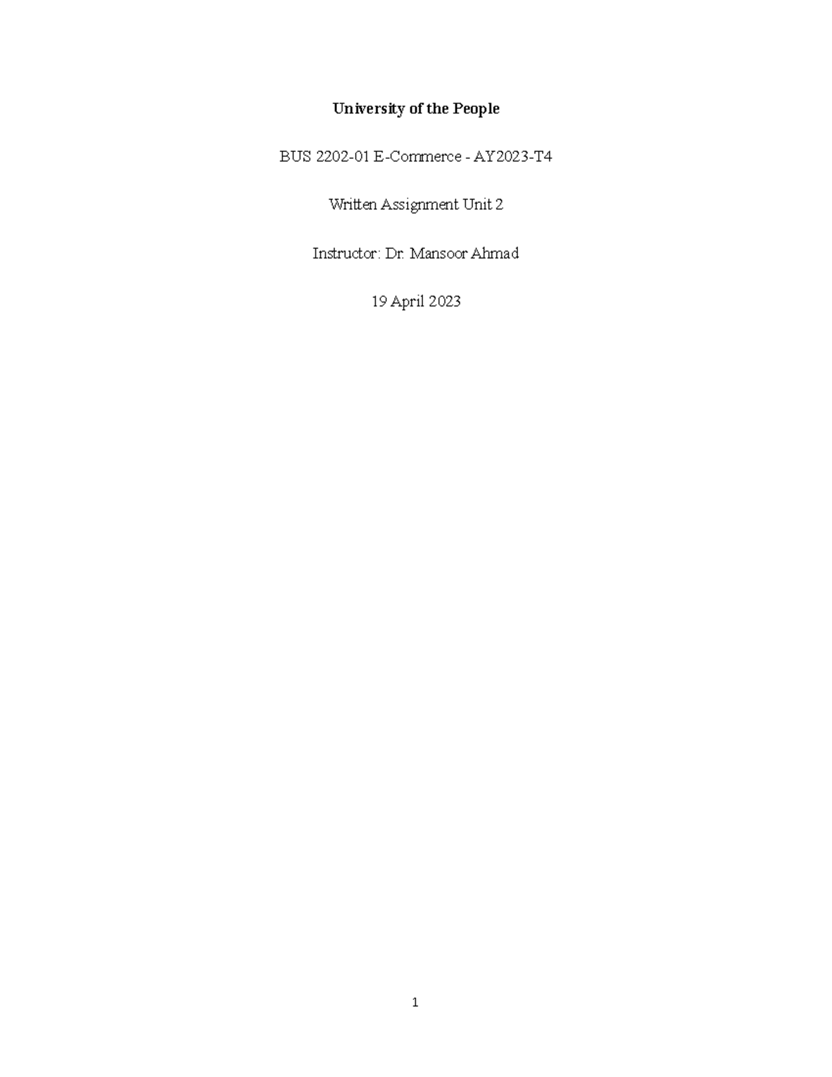 Unit 2 Written Assignment - University Of The People BUS 2202-01 E ...