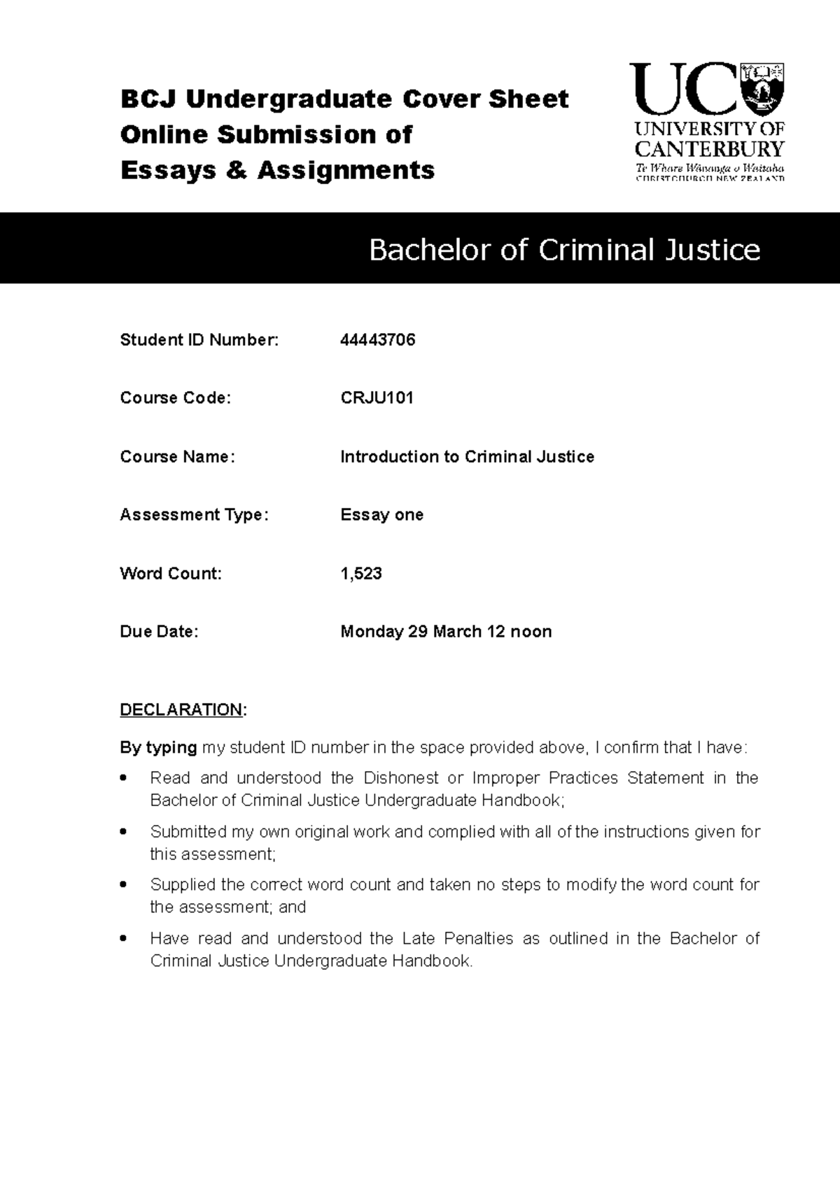 criminal justice career essay