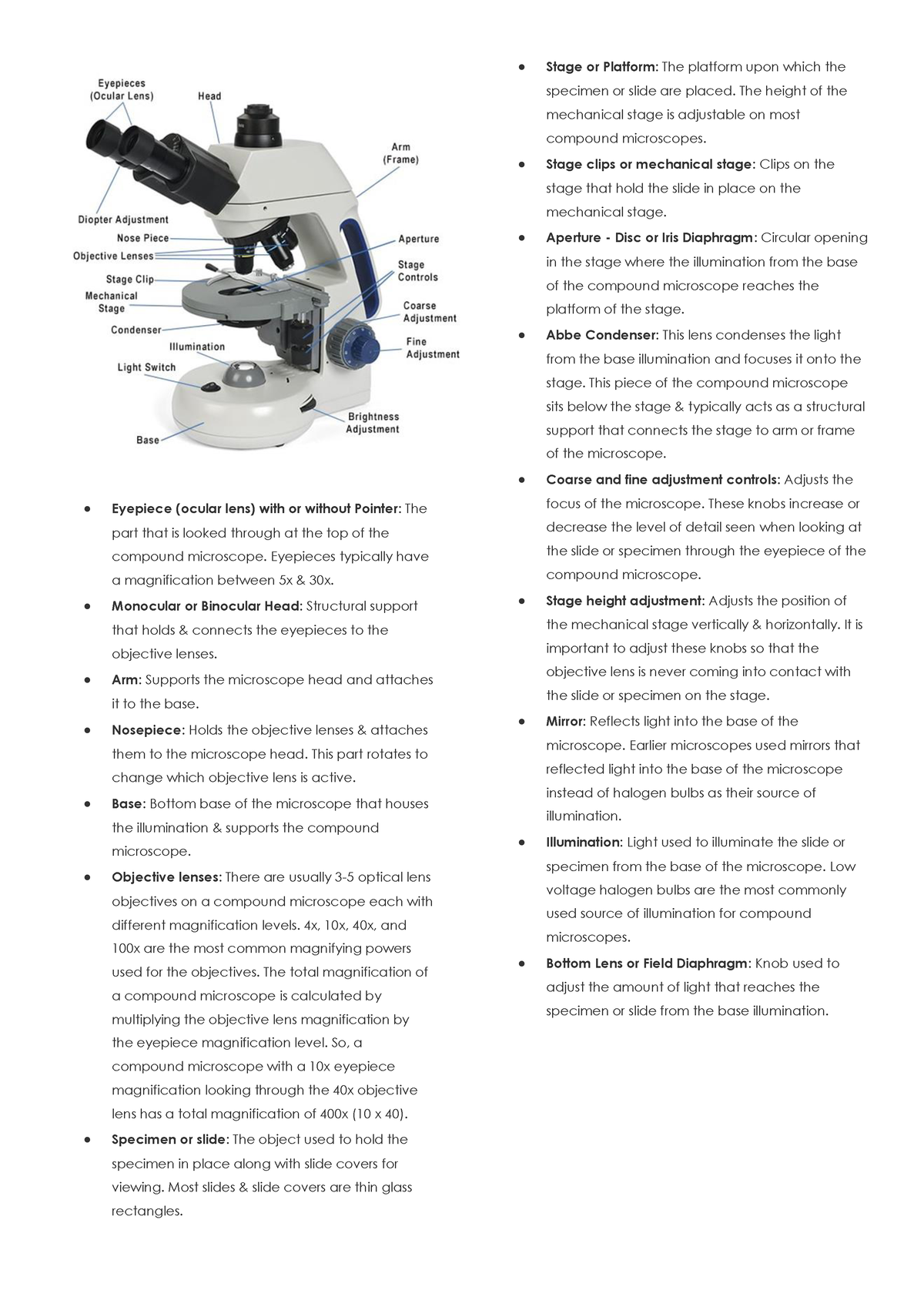 Parts Of Microscope Microscope • Eyepiece Ocular Lens With Or Without Pointer The Part