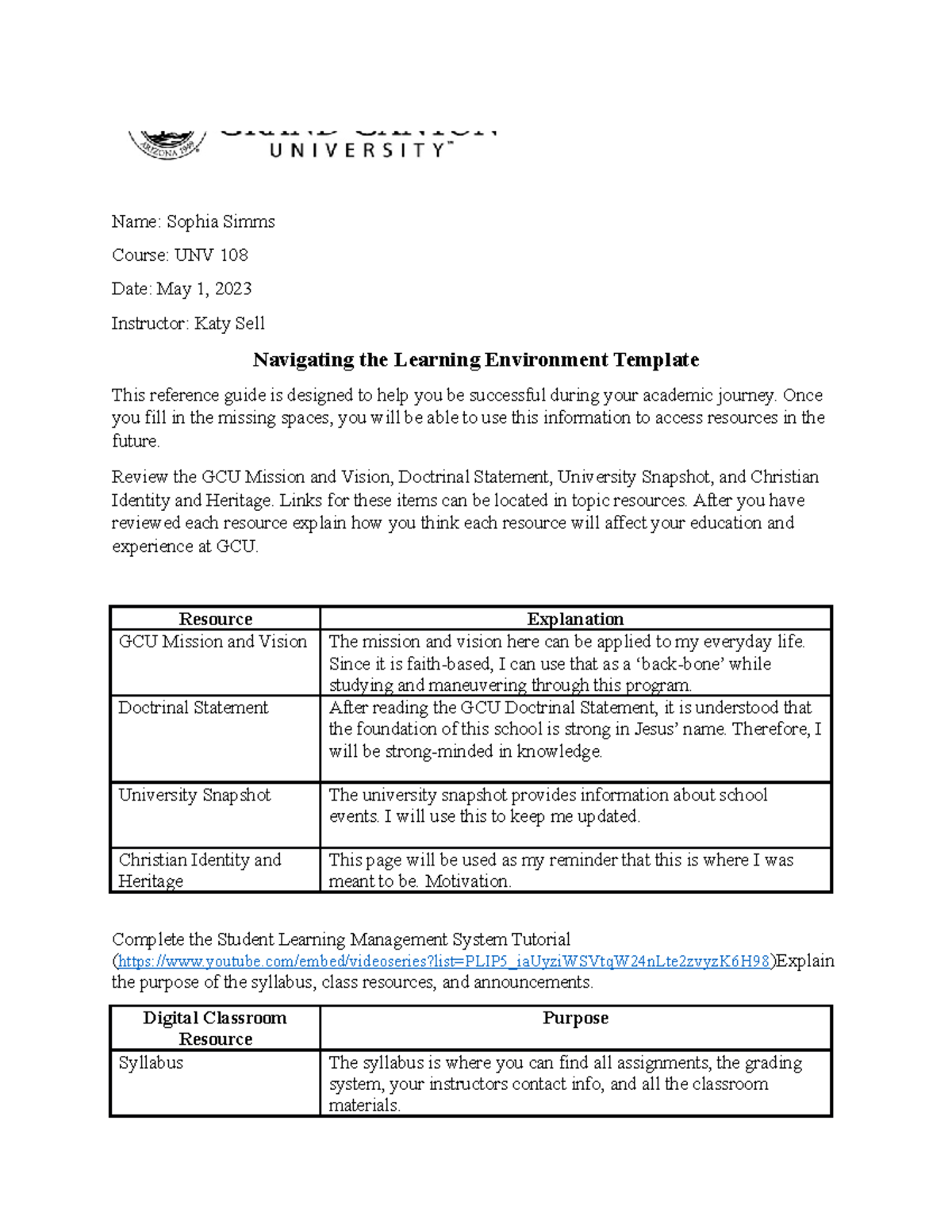 Navigating the Learning Environment Template - UNV-108 - GCU - Studocu