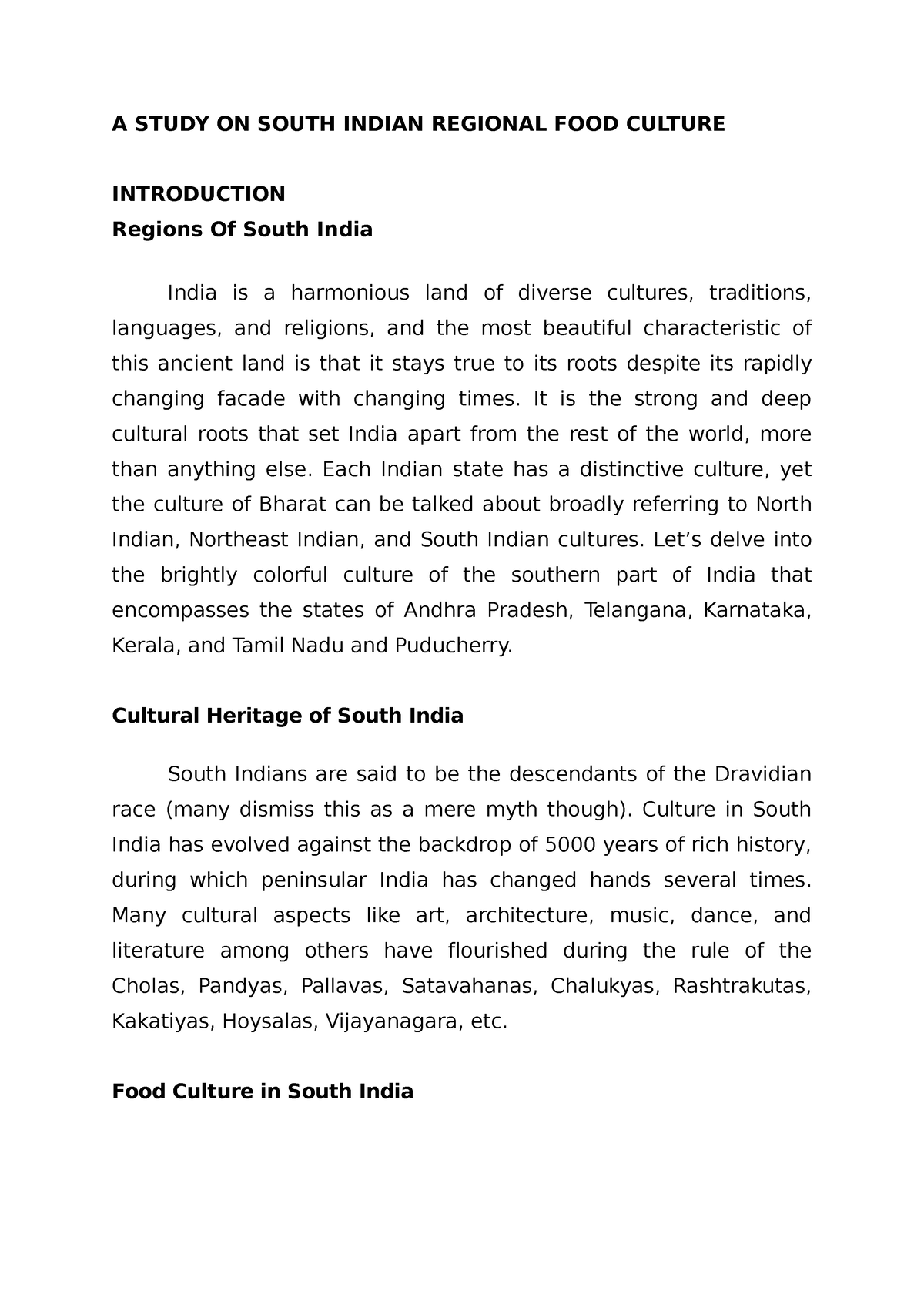 essay on south indian food