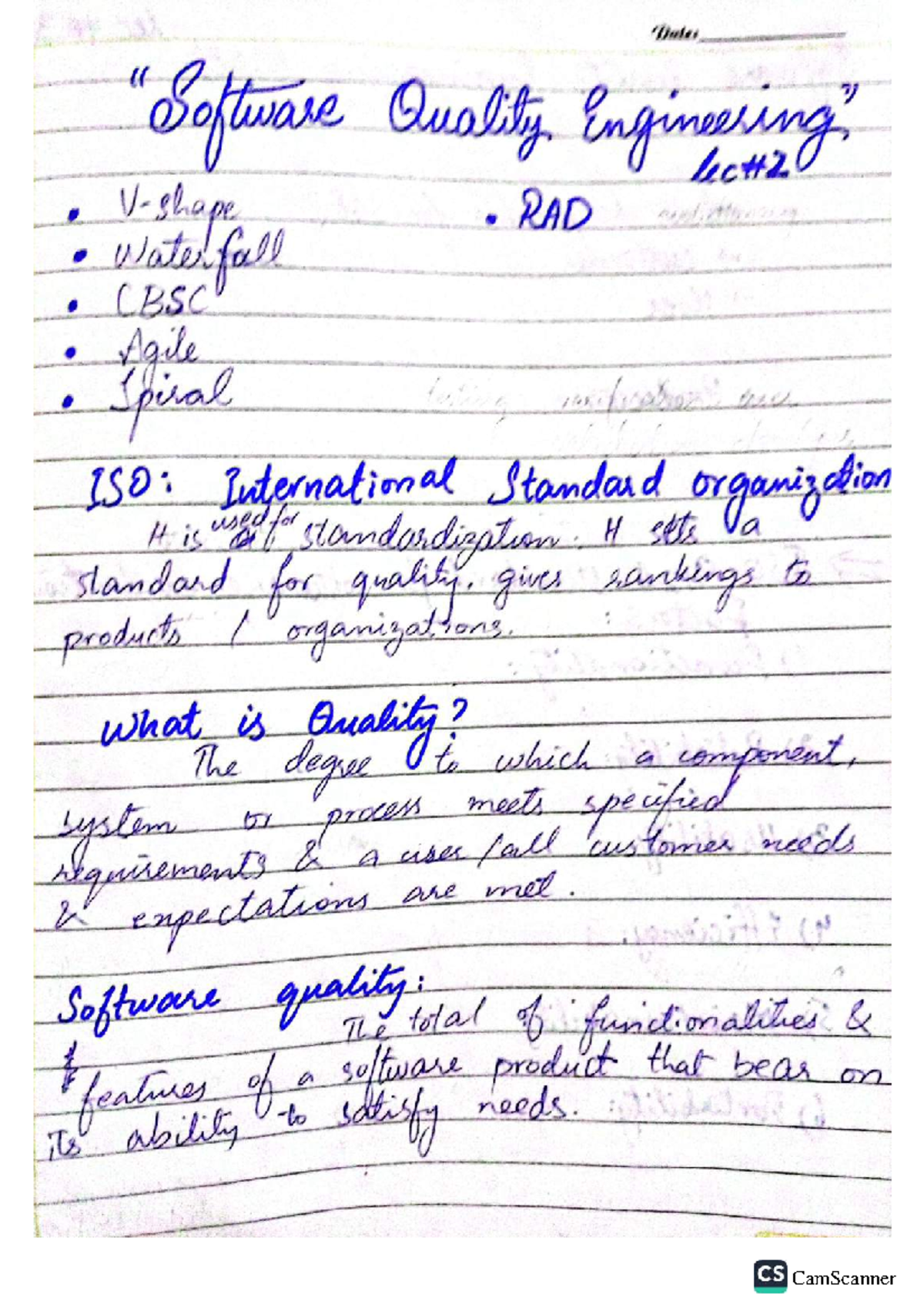Software Quality Engineering notes - (Dates Software Quality ...