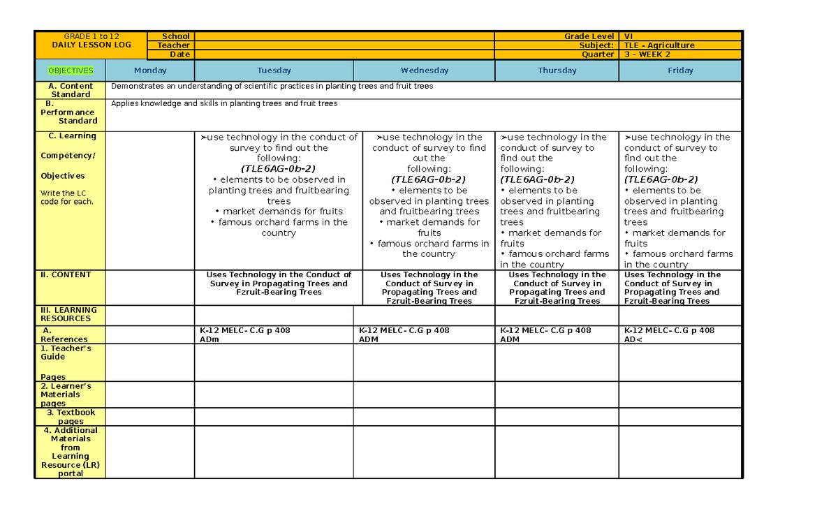 Copy of WEEK2-dll-TLE - DLL - GRADE 1 to 12 DAILY LESSON LOG School ...