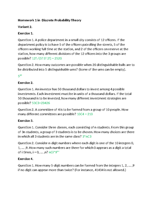 Hw1 V1 - Something B - Homework 1 In Discrete Probability Theory ...