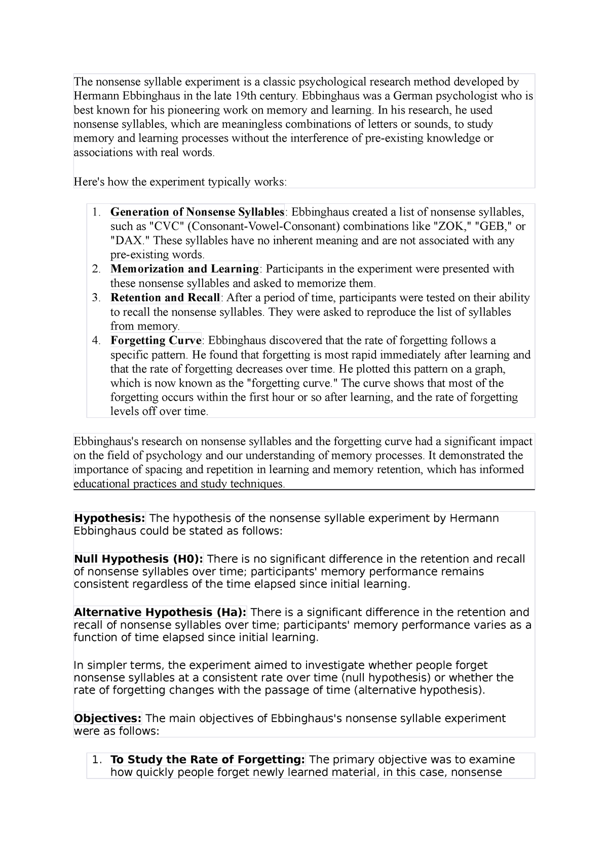 nonsense syllables experiment psychology