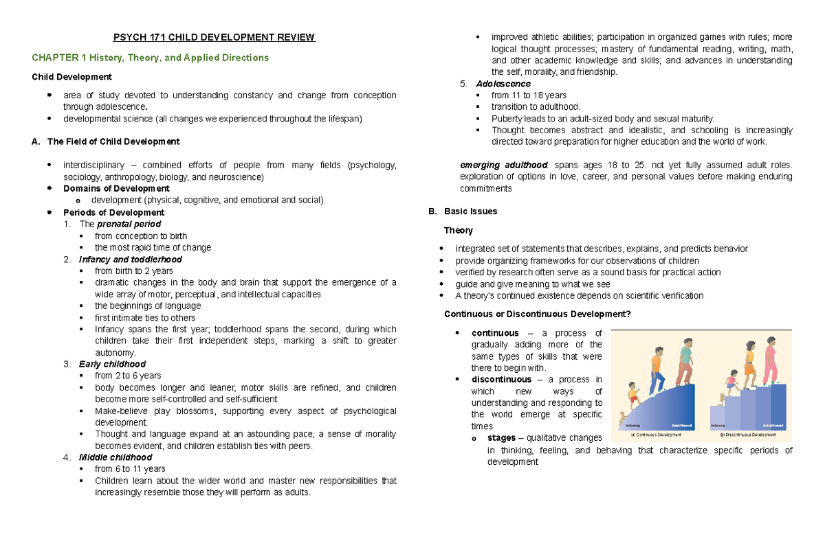 Child Development Notes PSYCH 171 CHILD DEVELOPMENT REVIEW CHAPTER 1