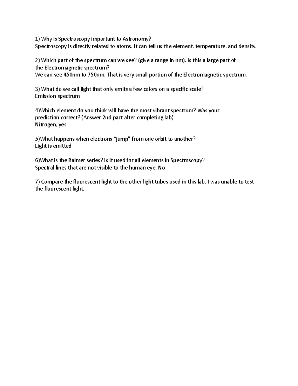 Spectroscopy lab day 2 Why is Spectroscopy important to Astronomy