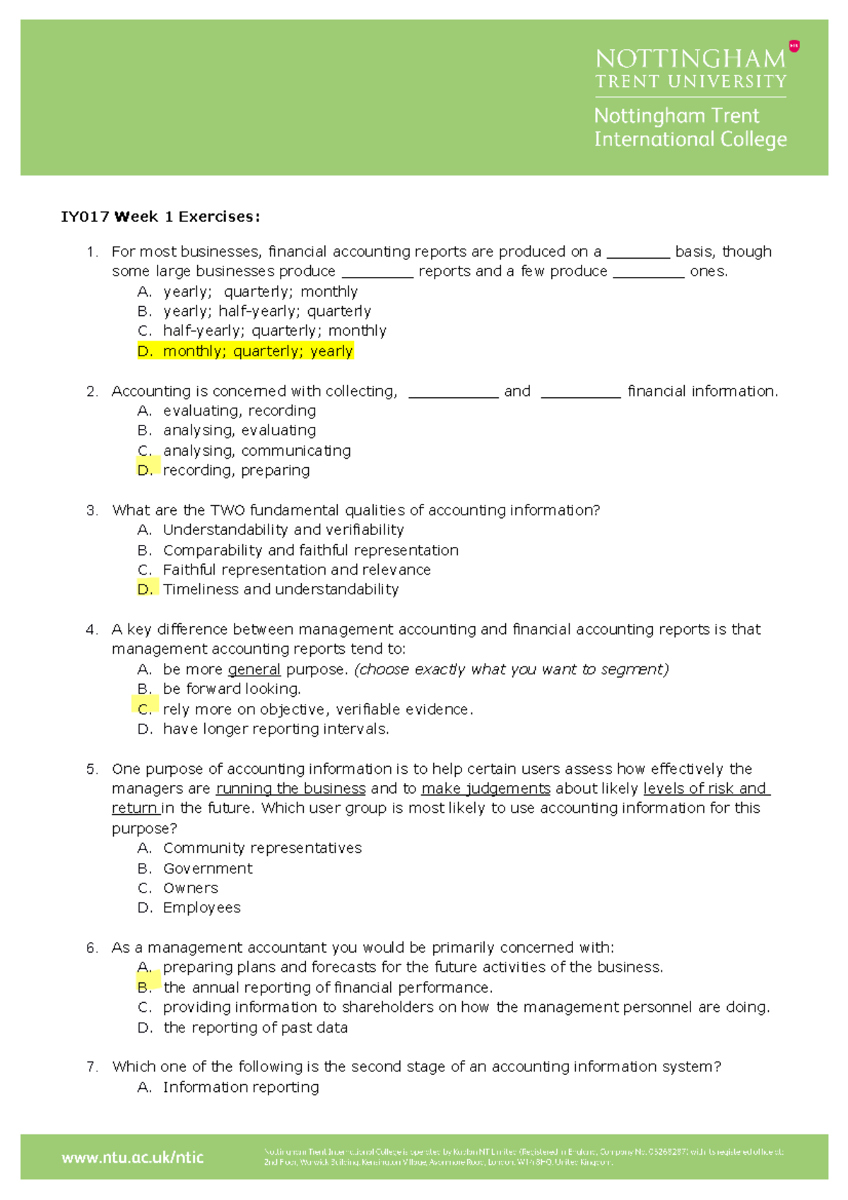 Topic 01 Introduction - IY017 Week 1 Exercises: For most businesses ...