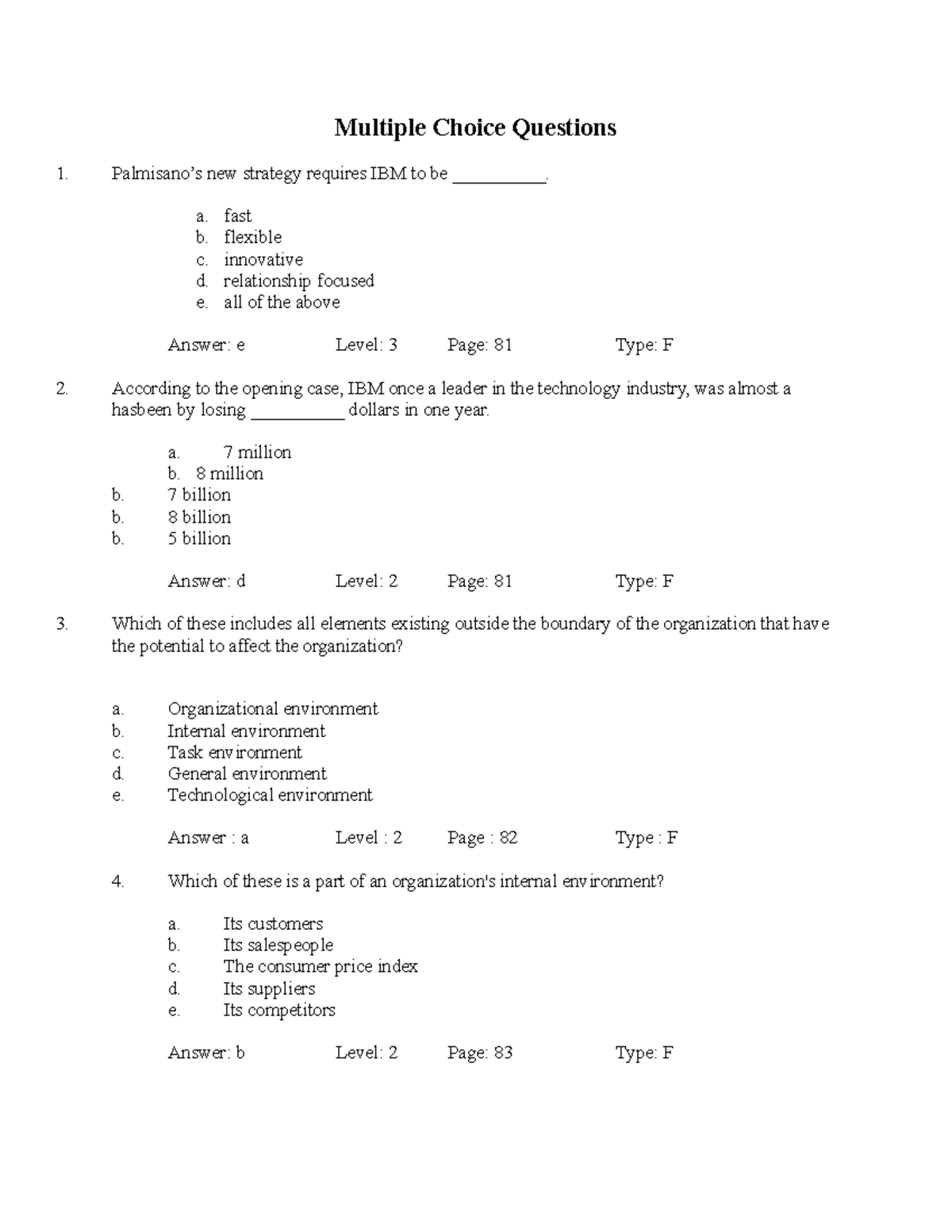 Manament Chapter 3 Multiple Choice - Multiple Choice Questions ...