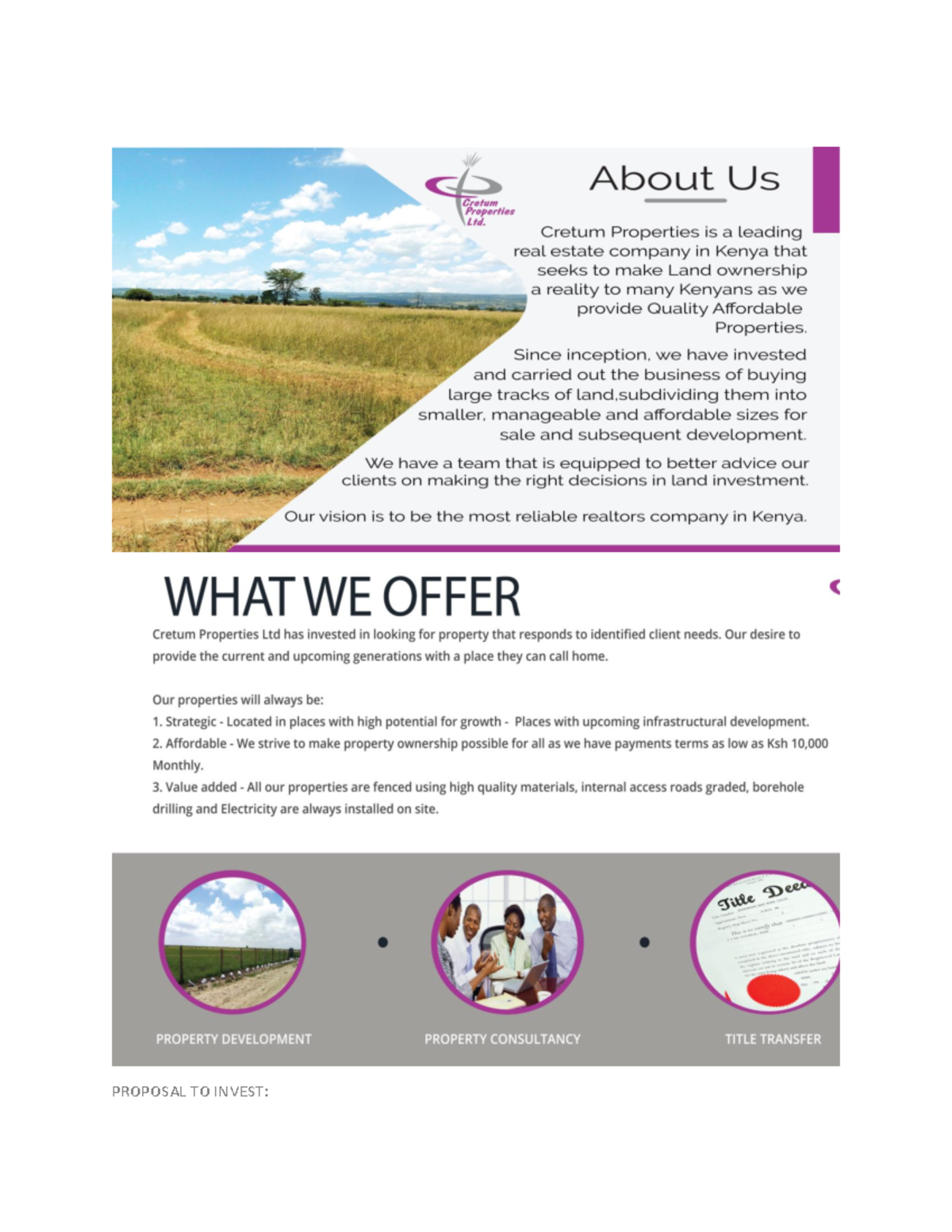 Proposal TO Invest - PROPOSAL TO INVEST: WITH CRETUM PROPERTIES Kindly ...