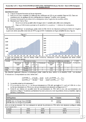 Examen ast2 2023 s2 - 1 Examen final AST 2 – Master M1 ECONOMIE ...