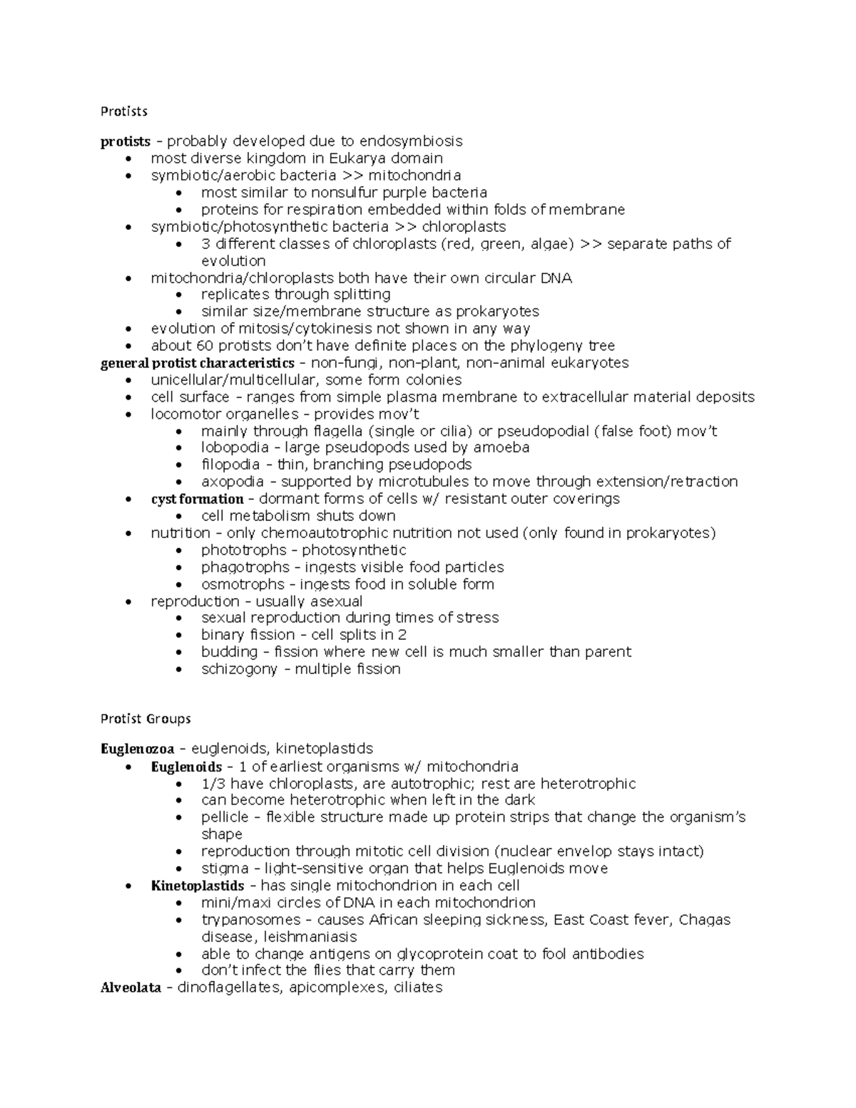 NBIO 5 - Lecture notes 5 - Protists protists - probably developed due ...