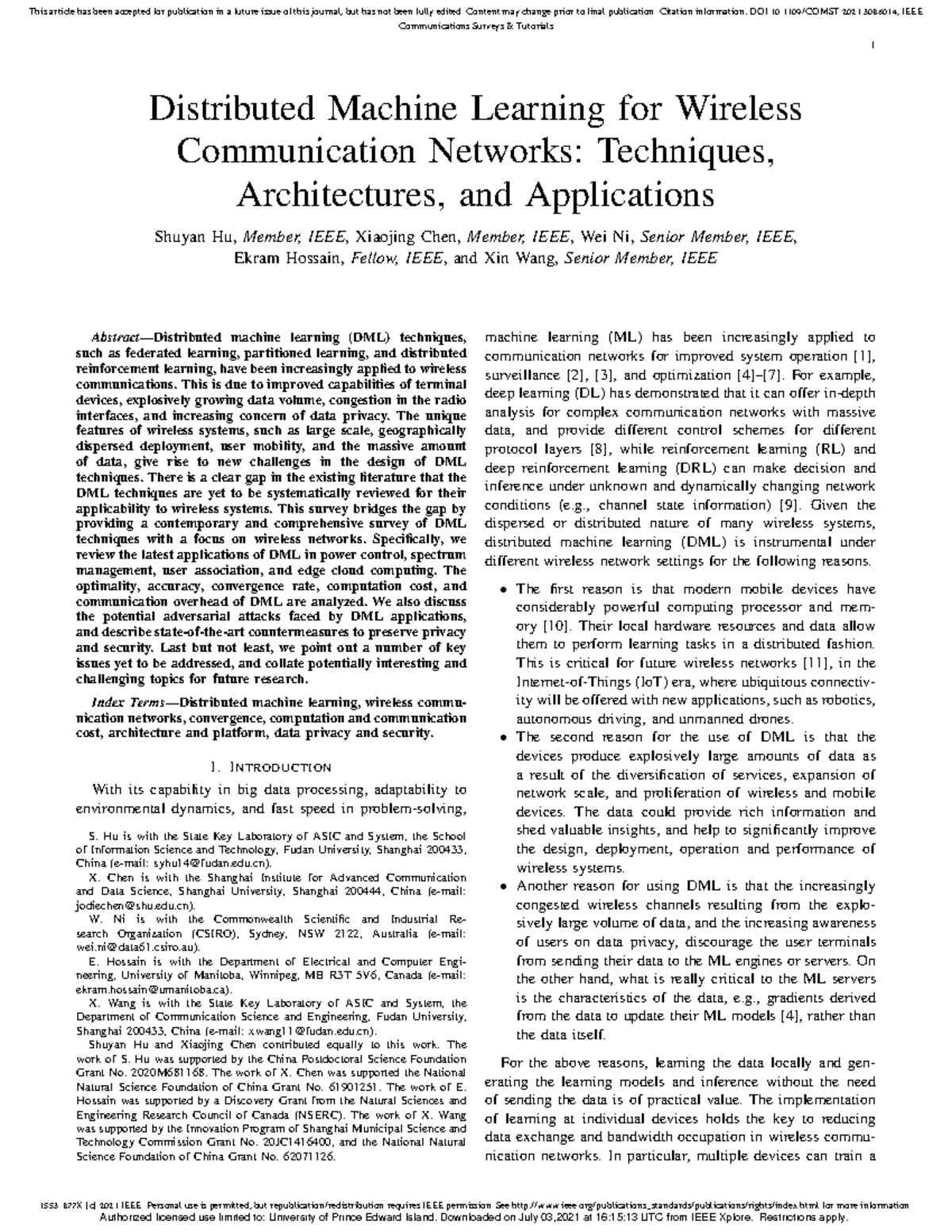 Distributed Machine Learning for Wireless Communication Networks ...