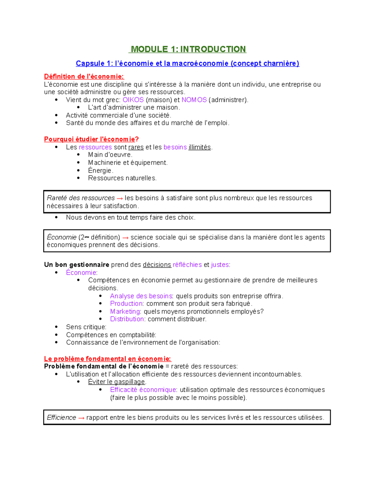 Module 1 macroéconomie - MODULE 1: INTRODUCTION Capsule 1: l’économie ...