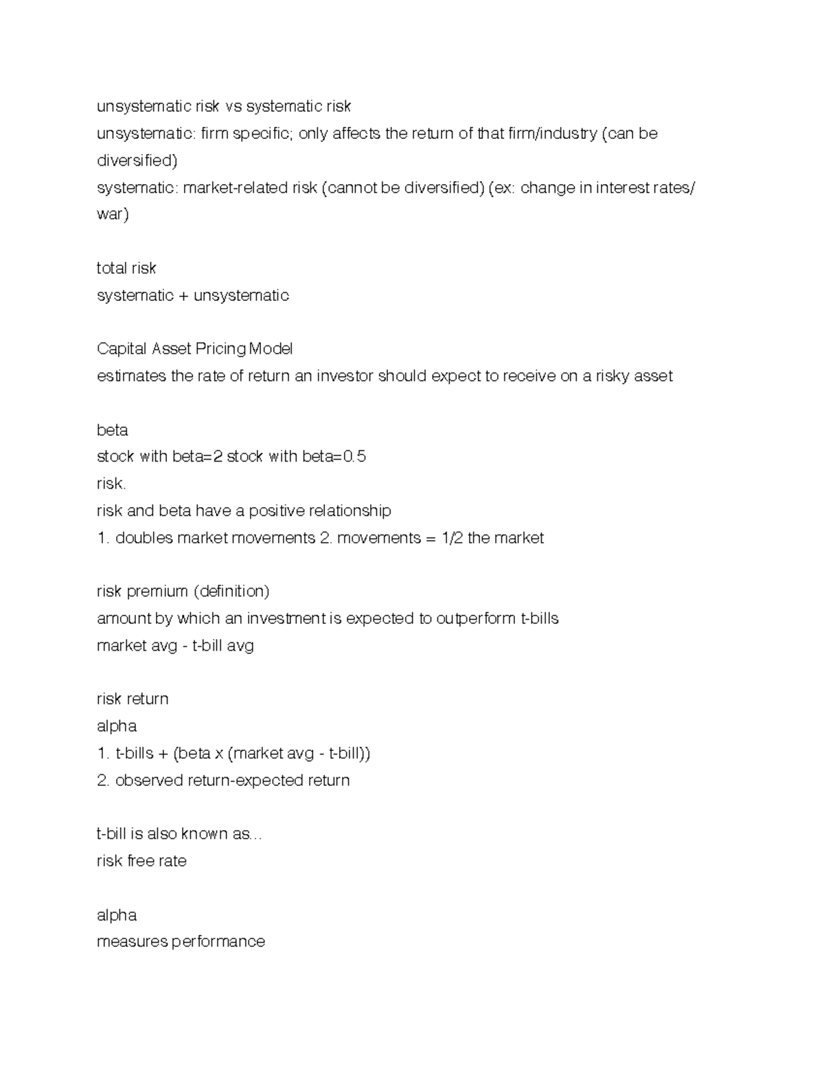 Fin301 final 6 - unsystematic risk vs systematic risk unsystematic ...