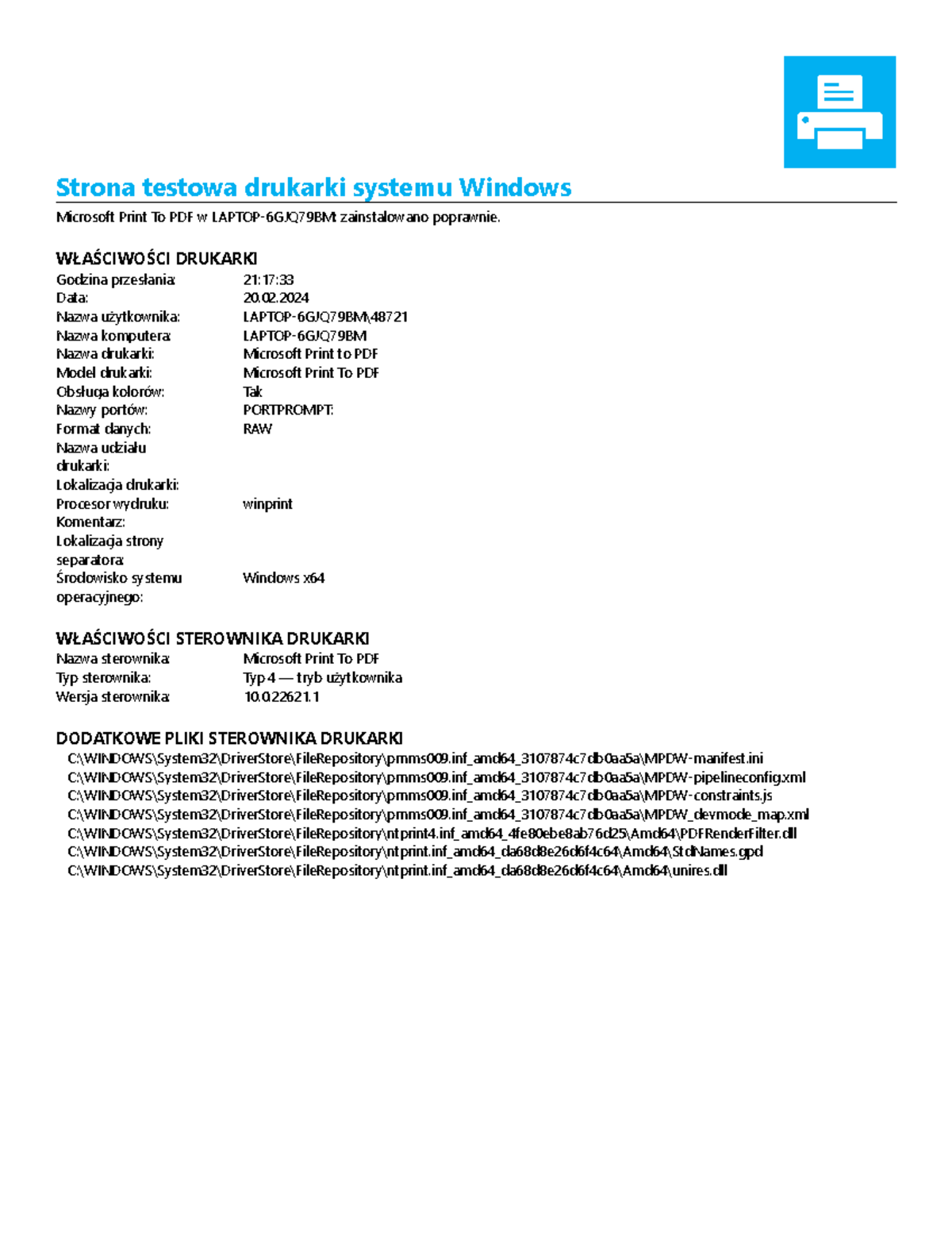 dziady cz 3 klasa 2 - Strona testowa drukarki systemu Windows Microsoft