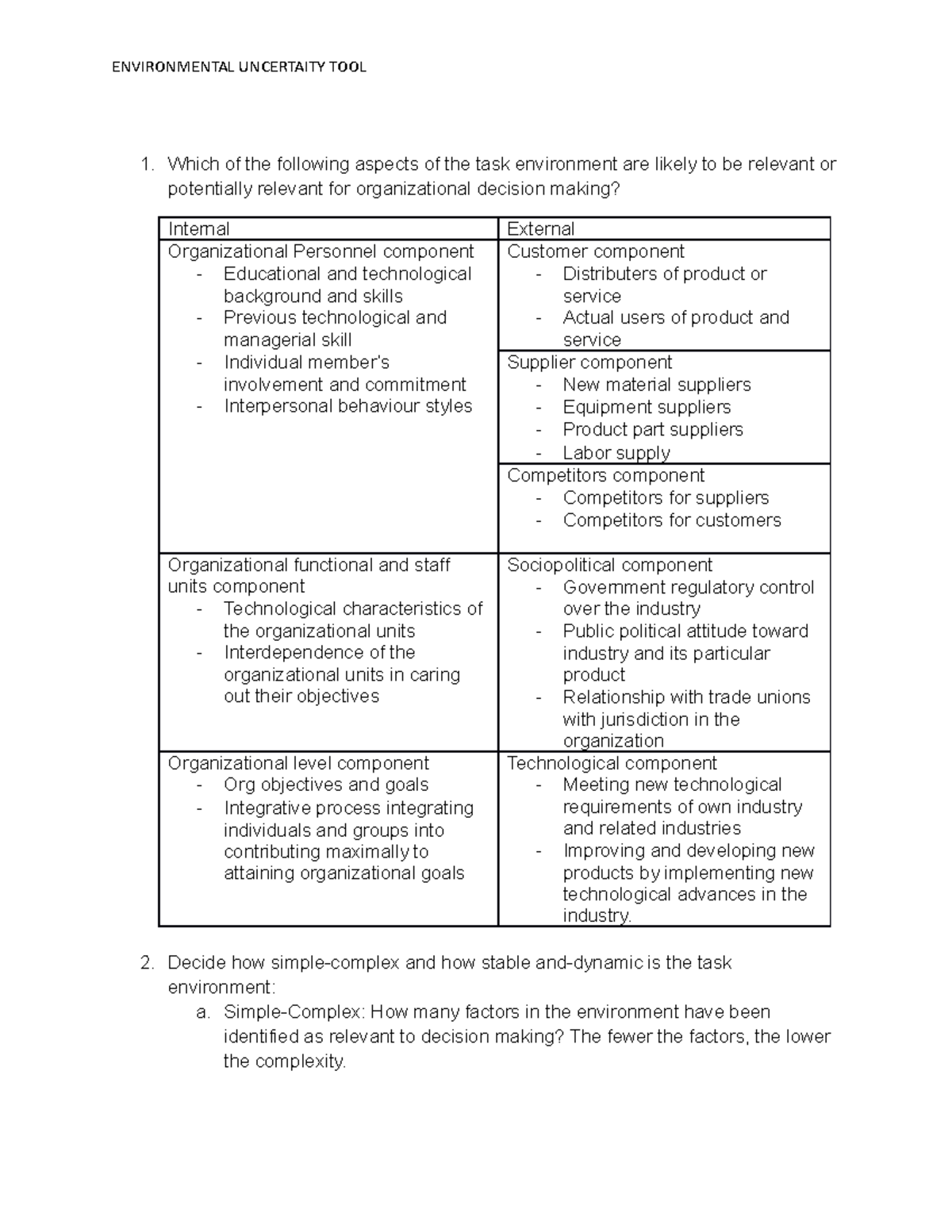 Assessment of Environment Uncertainty - ENVIRONMENTAL UNCERTAITY TOOL ...