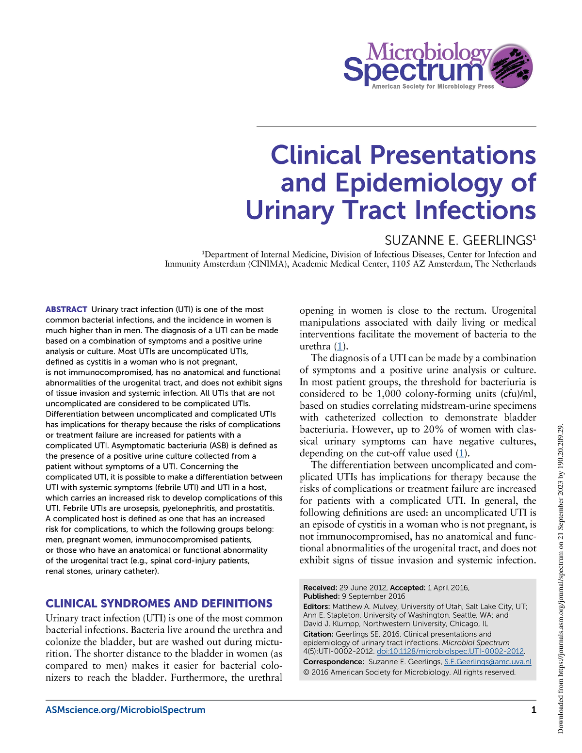 Geerlings 2016 Generalidades de las infecciones urinarias - Clinical ...