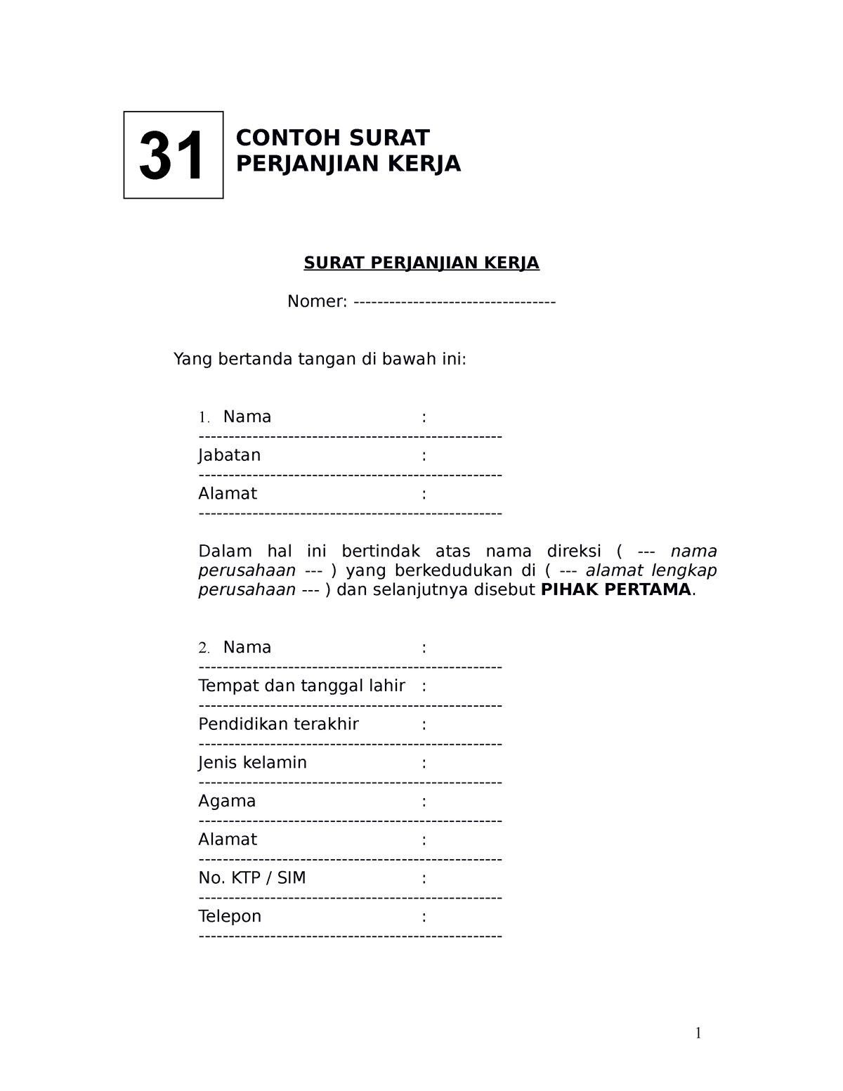 Contoh Surat Perjanjian Kerja - CONTOH SURAT PERJANJIAN KERJA SURAT ...