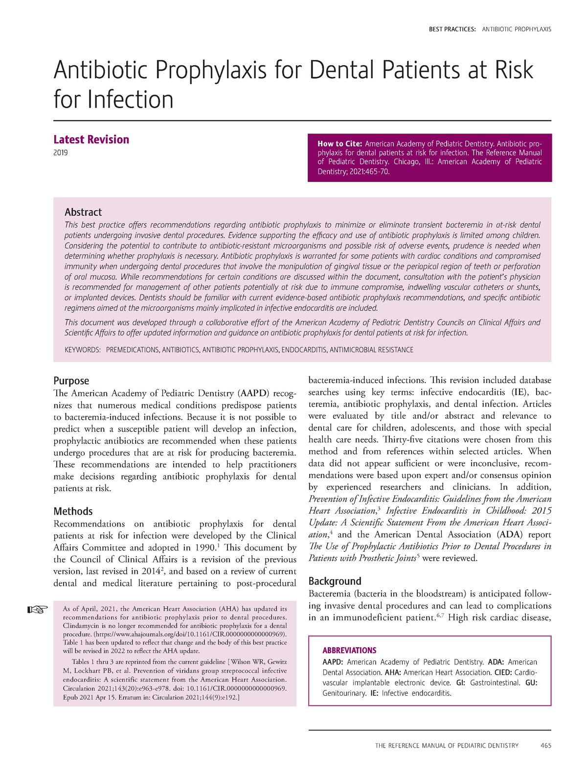 Antibiotic Prophylaxis for Dental Patients at Risk for Infection