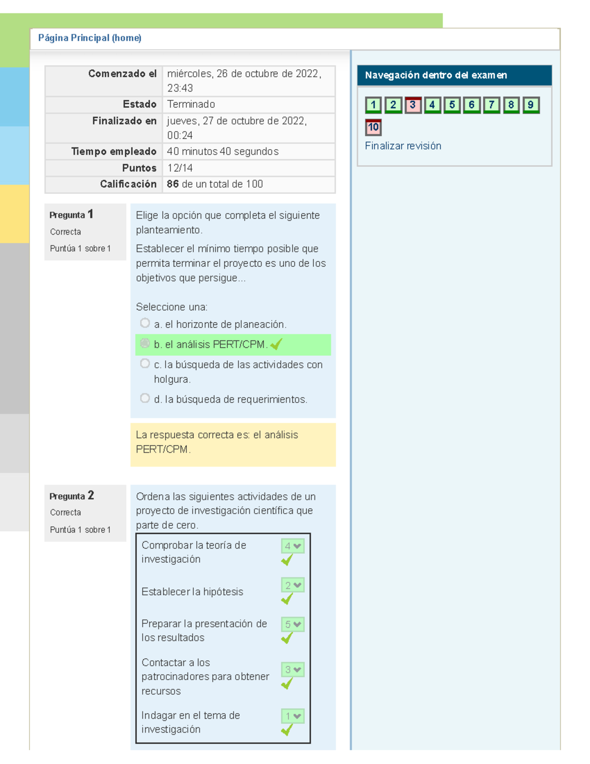 Examen 1 Gestión Del Proyecto - Página Principal (home) Pregunta 1 ...