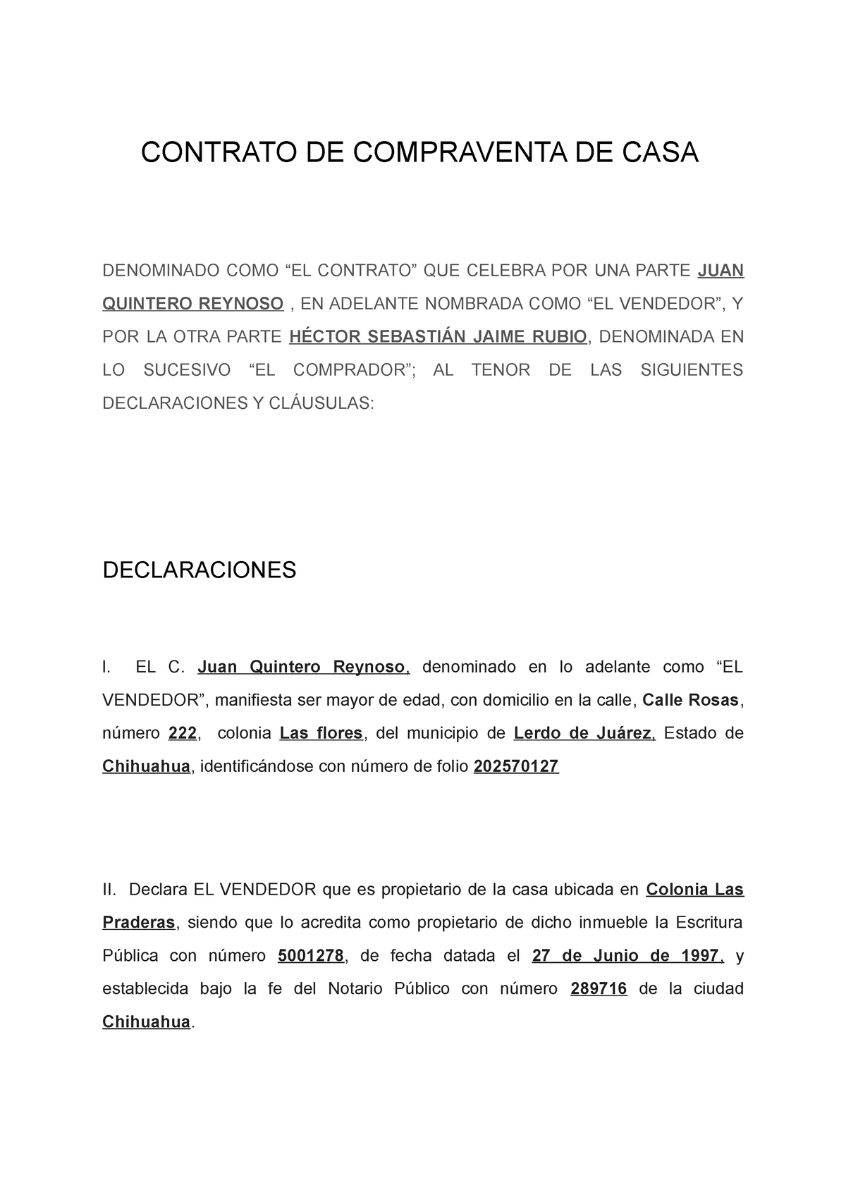 Contrato Contrato De Compraventa De Casa Denominado Como “el Contrato” Que Celebra Por Una 9588