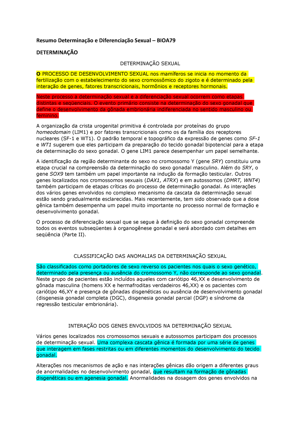 Resumo Diferenciação E Determinação Sexual Resumo Determinação E Diferenciação Sexual Bioa 0999