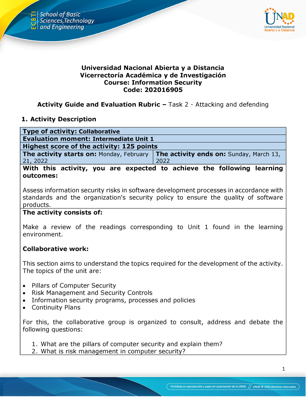 Activities guide and evaluation rubric - Unit 1 - Task 2 - Attacking and  defending - Universidad - Studocu