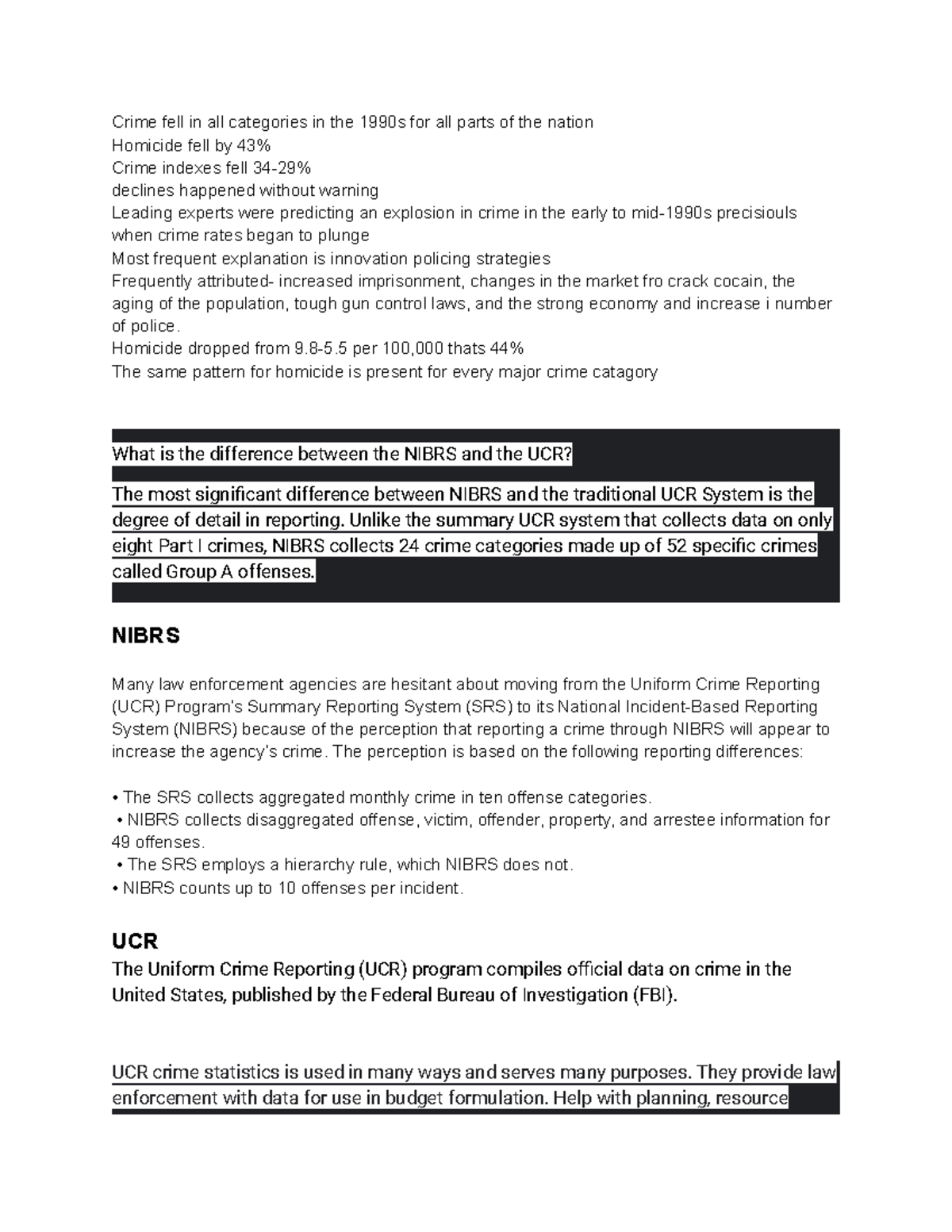 Crime rate notes - Crime fell in all categories in the 1990s for all ...