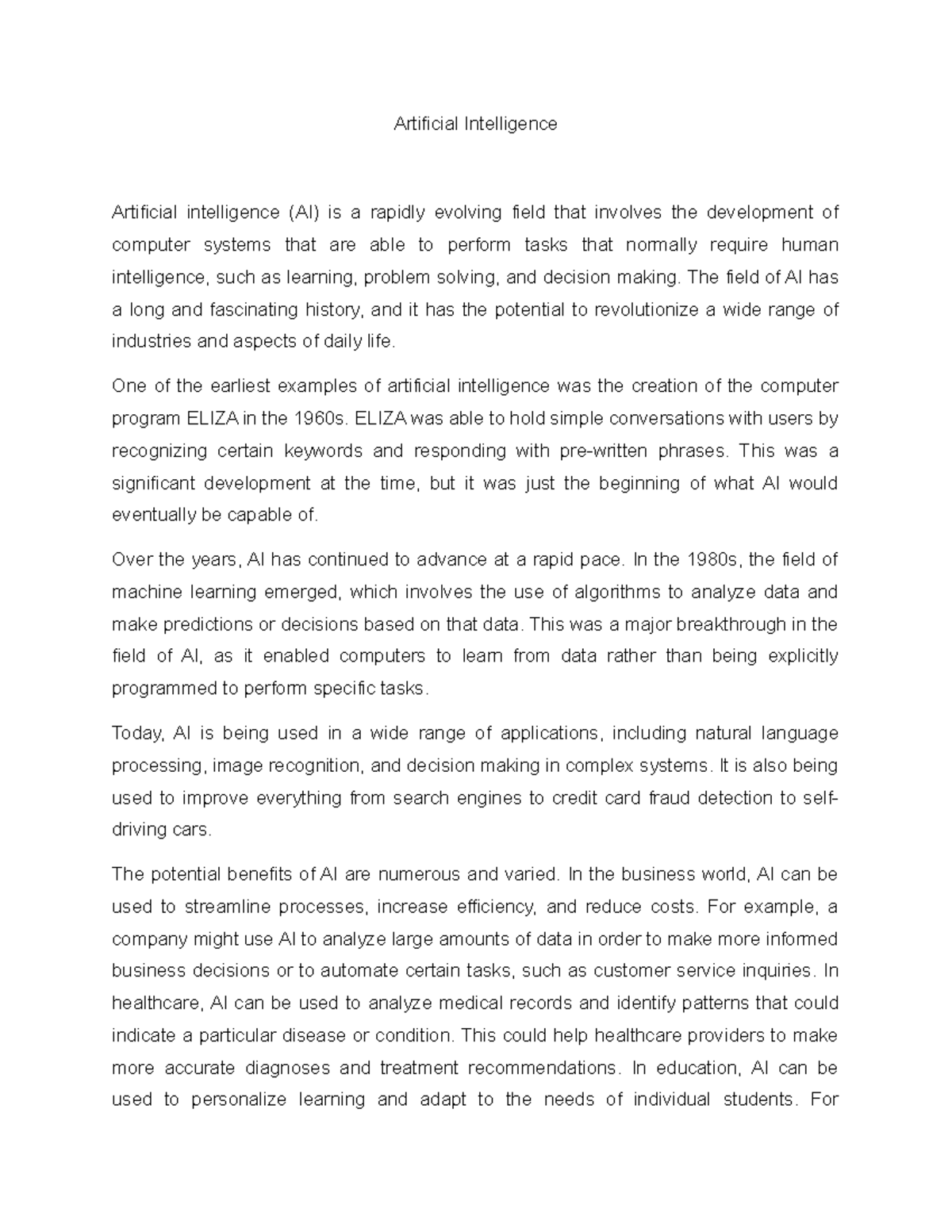 artificial intelligence essay in english pdf