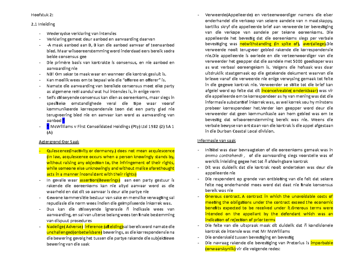 Hoofstuk 2 opsomming sonder in diepte van sake - Hoofstuk 2: 2