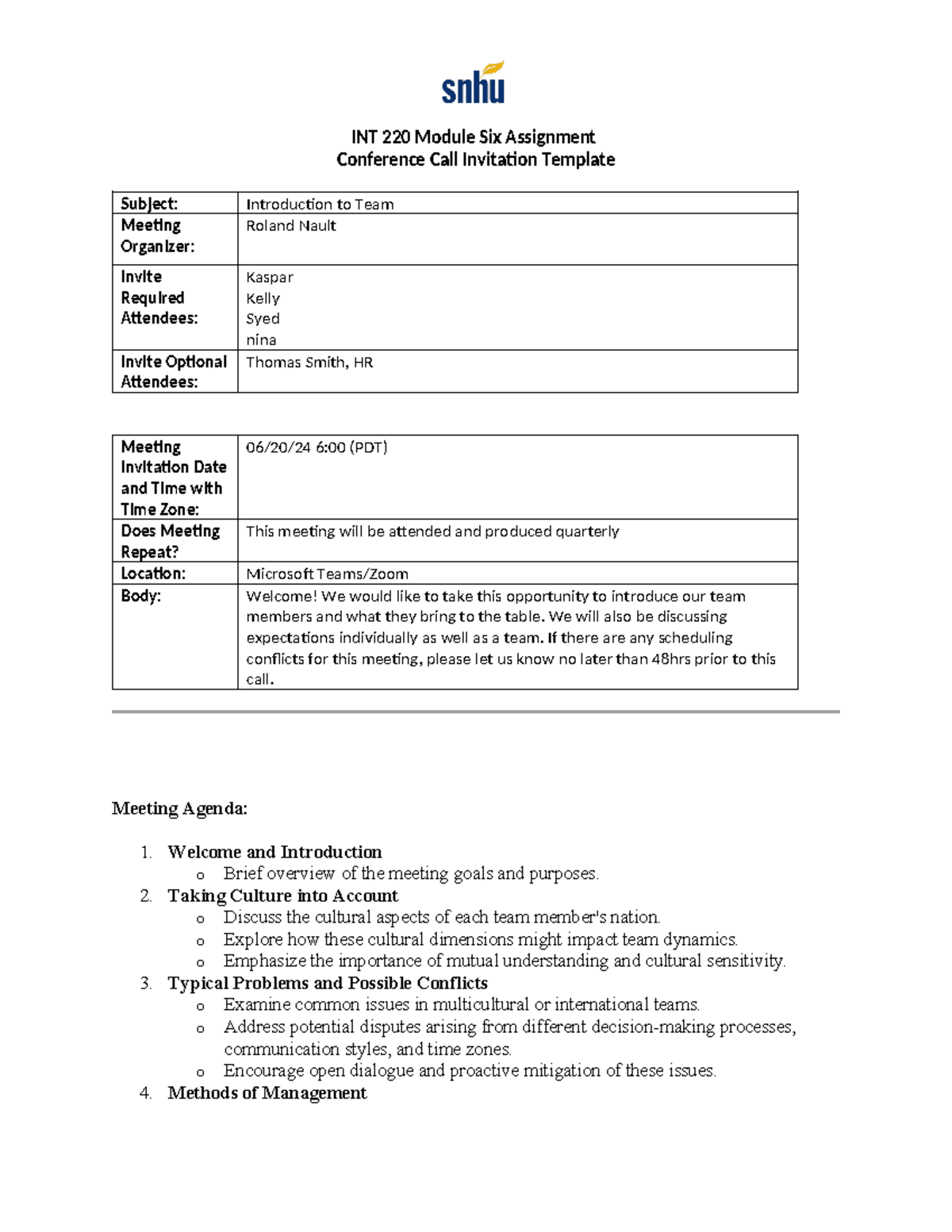 Int 220 conference call invitation template int 220 module six