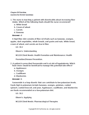 ATI Nutrition Assessment Questions - ATI Nutrition Assessment 1. A ...