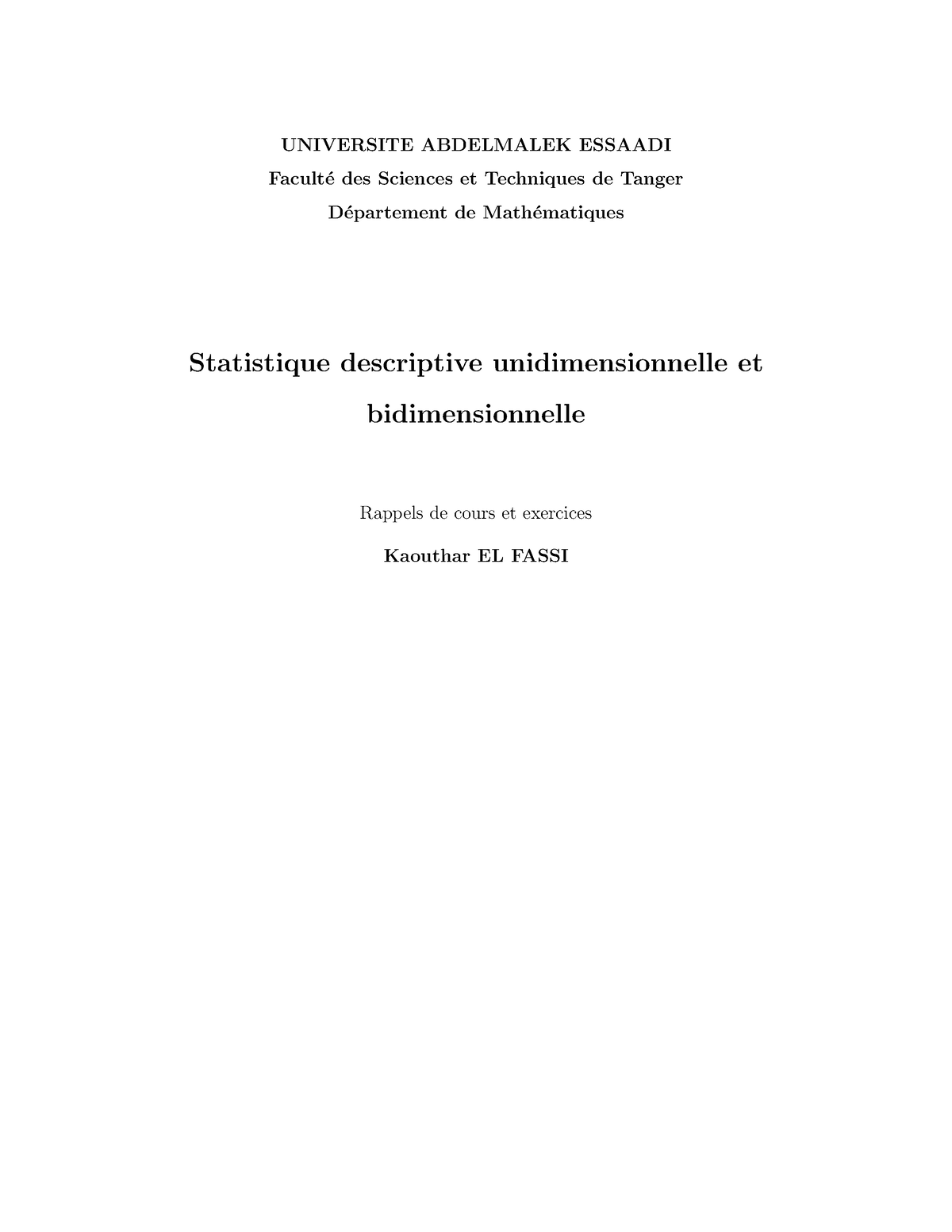 Cours Statistique - UNIVERSITE ABDELMALEK ESSAADI Facult ́e Des ...