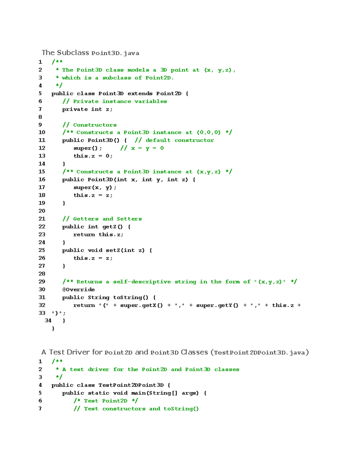 Java Programming Tutorial 4 - The Subclass Point3D 1 2 3 4 5 6 7 8 9 10 ...