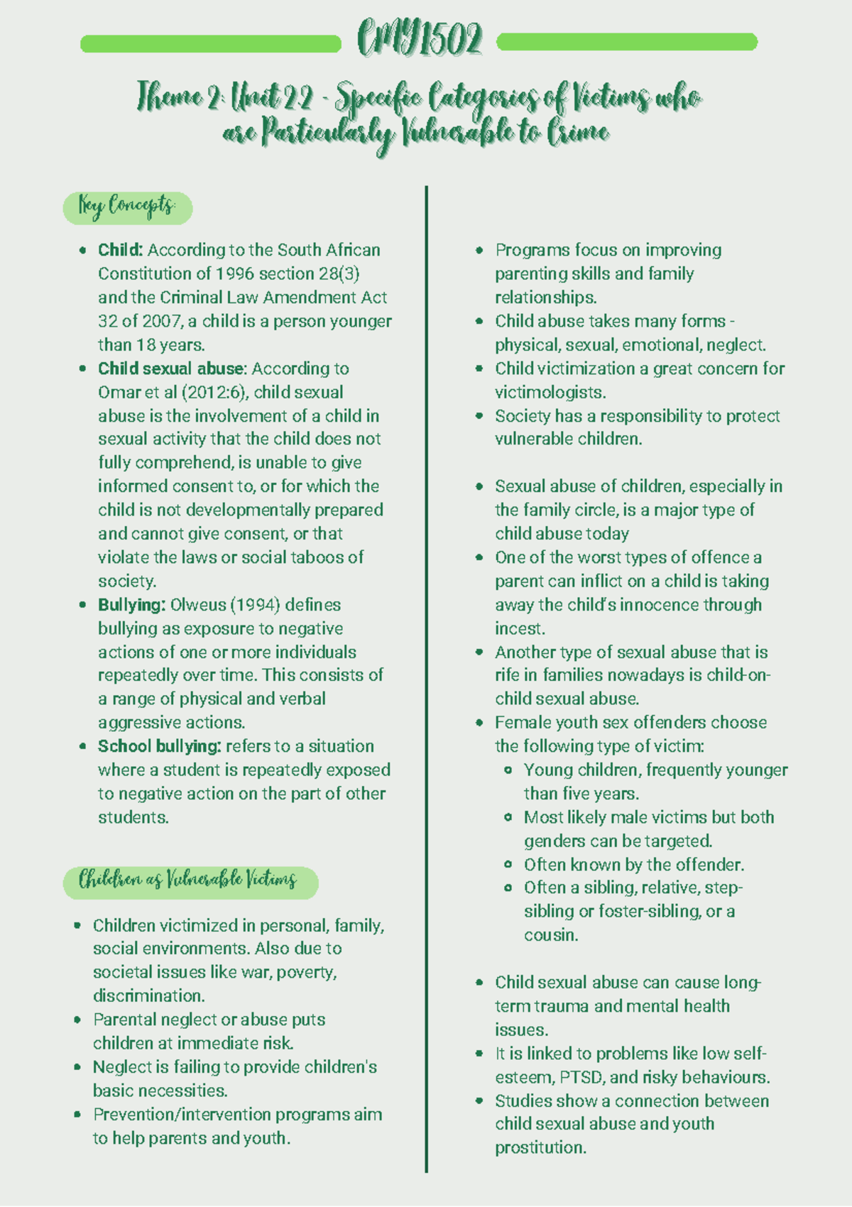 Unit 2.2 Specific Categories of Victims - Theme 2: Unit 2 - Specific ...