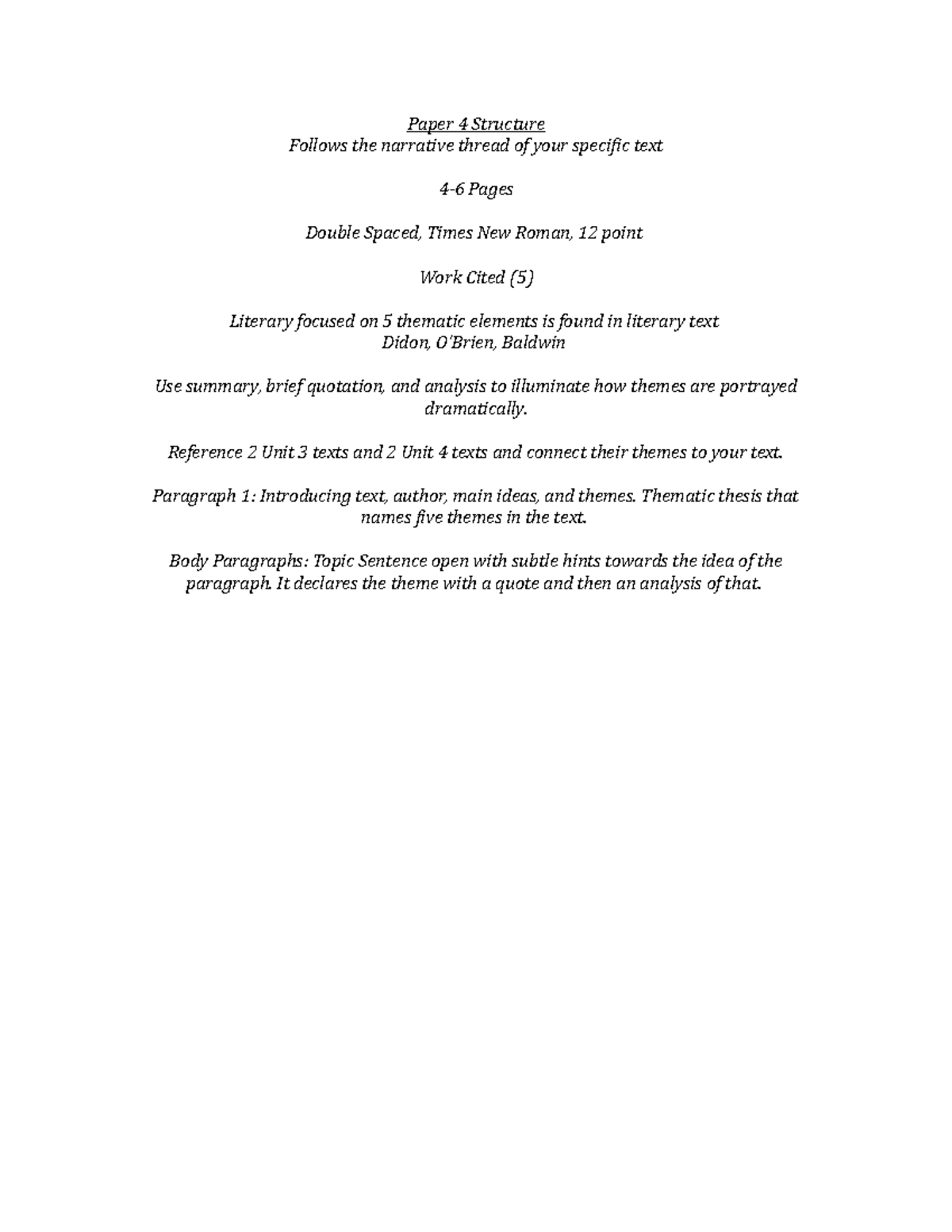 Paper 4 Structure - assignment that was required in class - Paper 4 ...