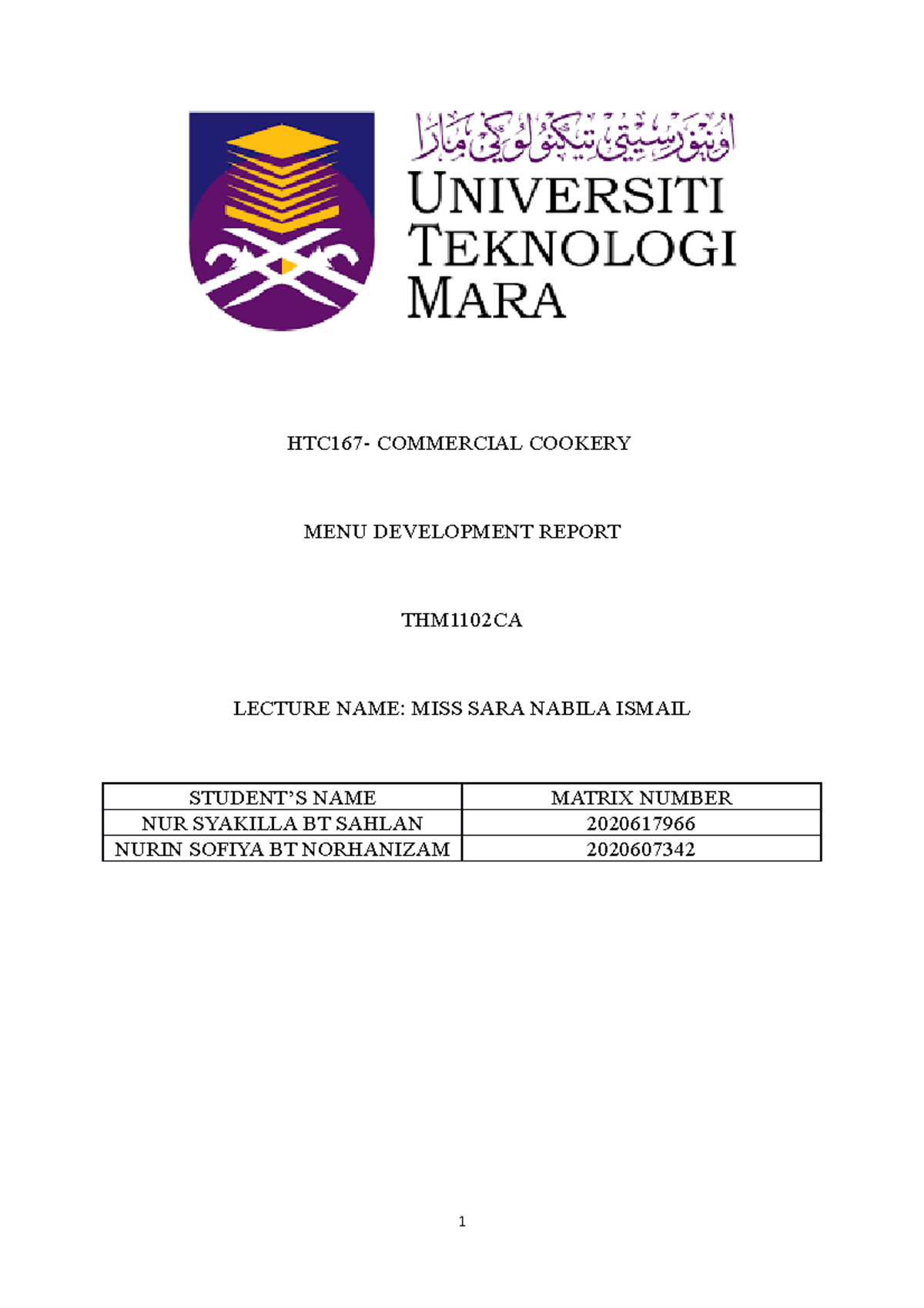 HTC167 MENU Report - This is an example of assignment of management162 ...