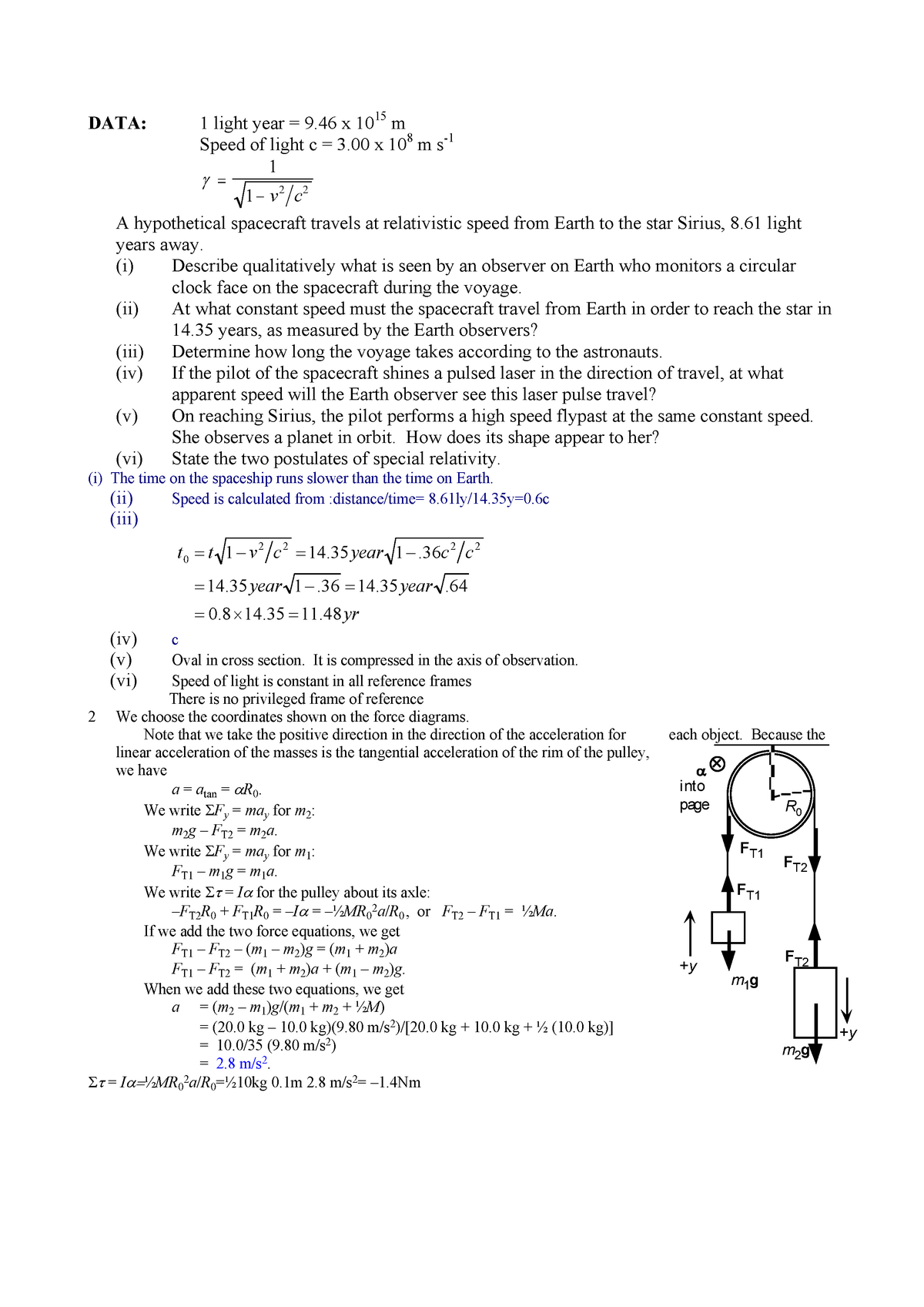 tutorial-6-relativity-2013-solutions-1-light-year-9-x-1015-m-speed-of