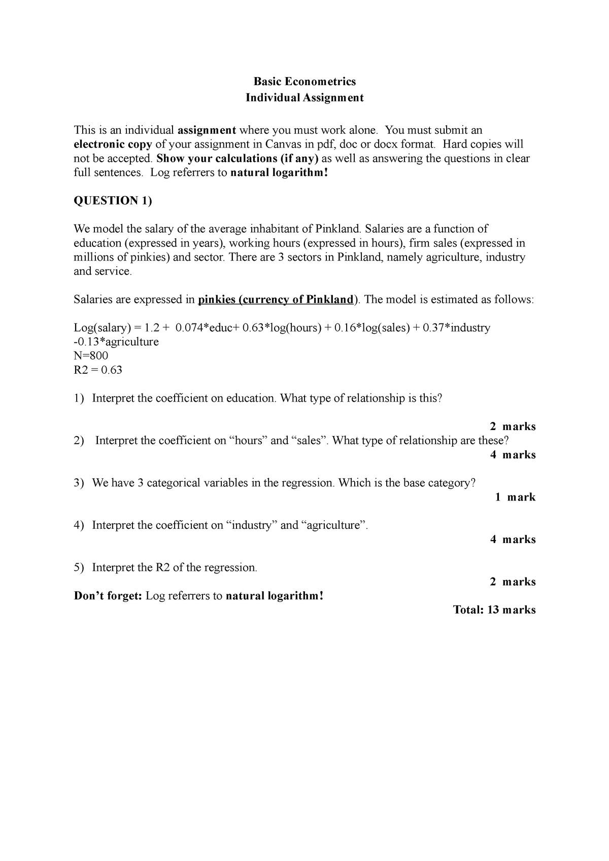 basic econometrics assignment